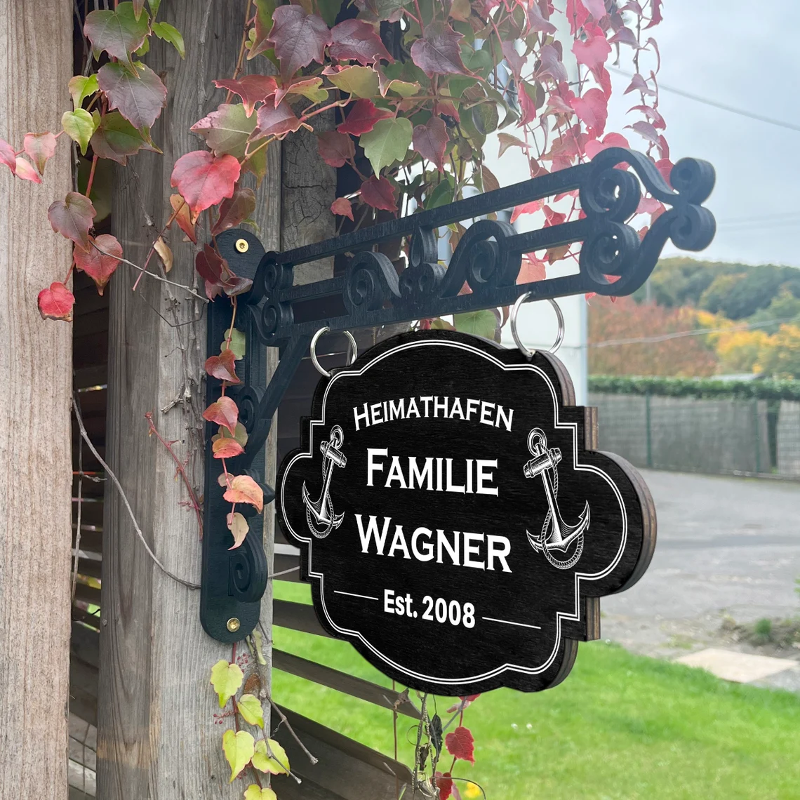 Vintage Holzschild mit Wandhalterung - Motiv "Heimathafen Familie"