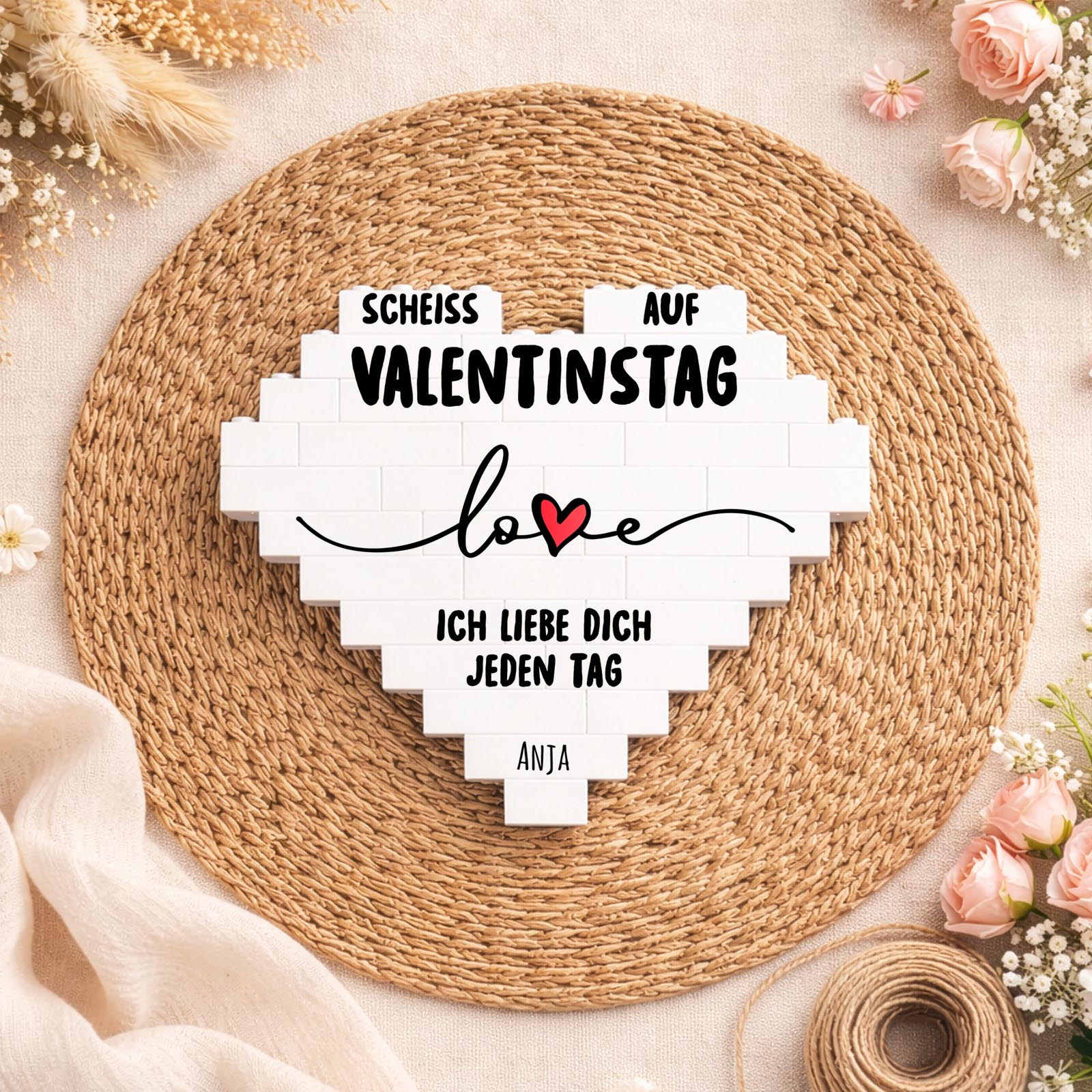 Personalisiertes Herz aus Klemmbausteinen - Valentinstag Spruch