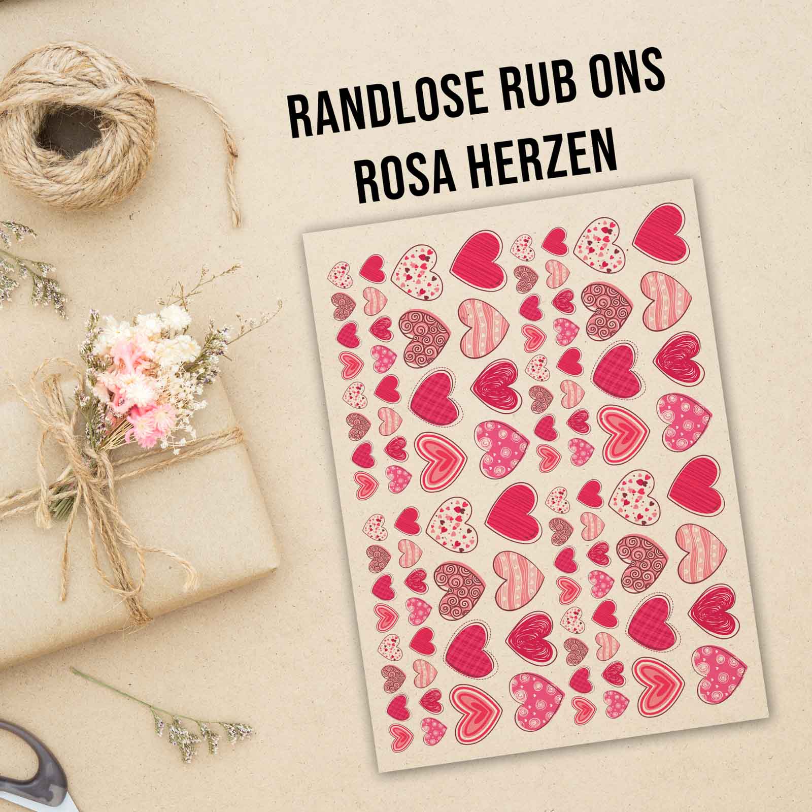 randlose Rub-on Sticker M005 Herzen rosa