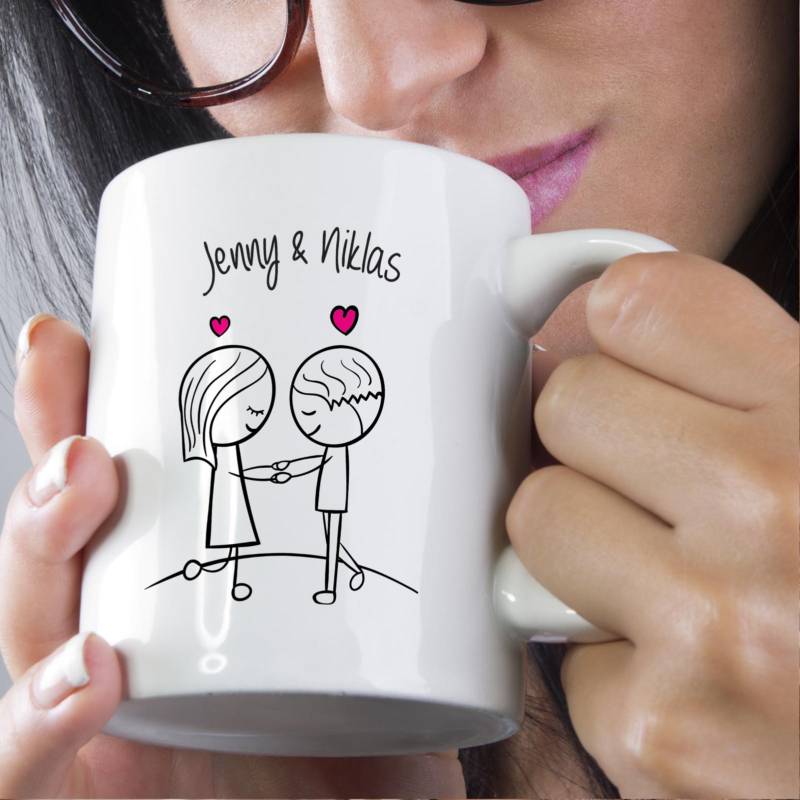 Personalisierte Tasse 330 ml – Liebespaar – mit 2 Namen – beidseitig bedruckt