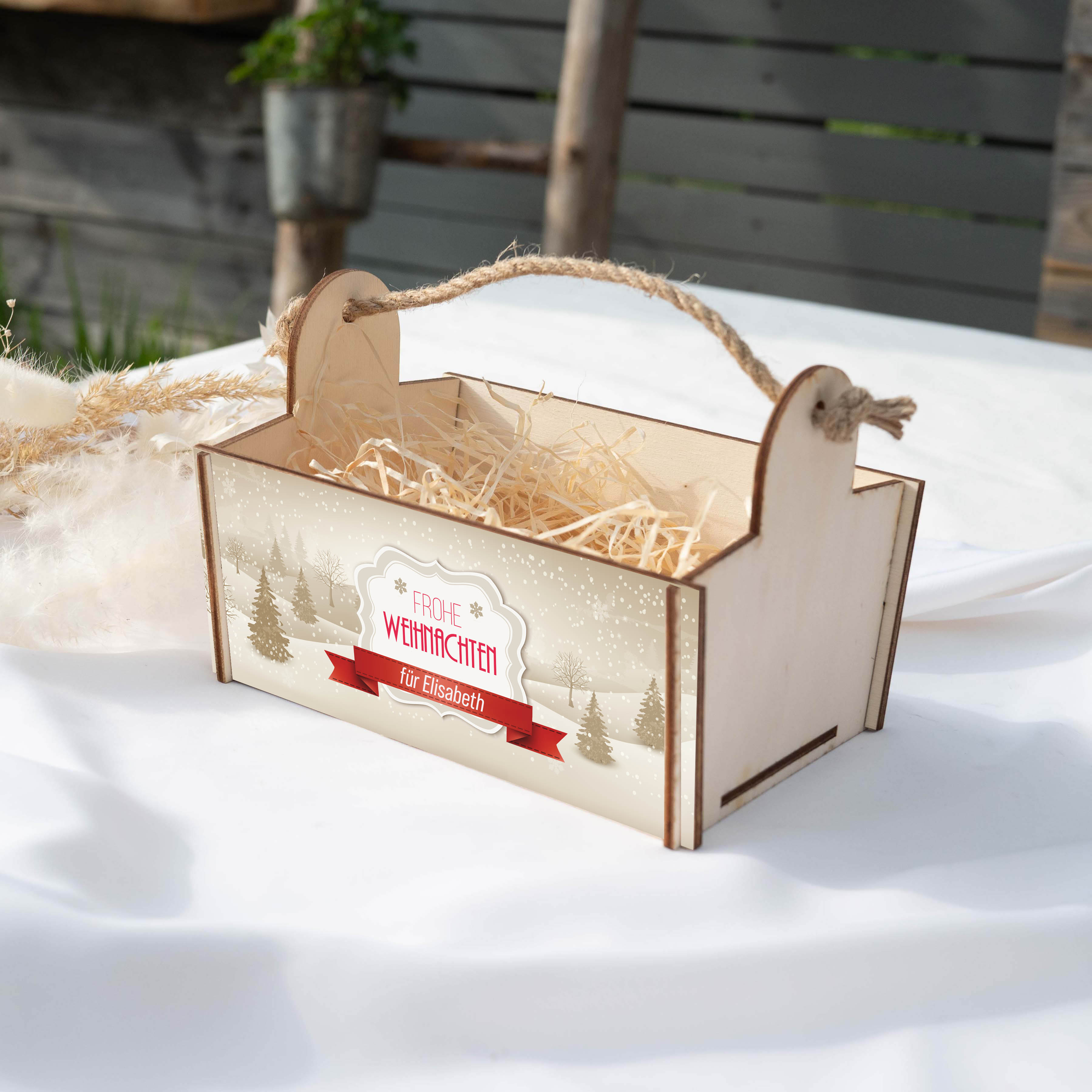 Geschenkkorb mit Holzwolle, Bausatz mit Motiv 21 Weihnachten