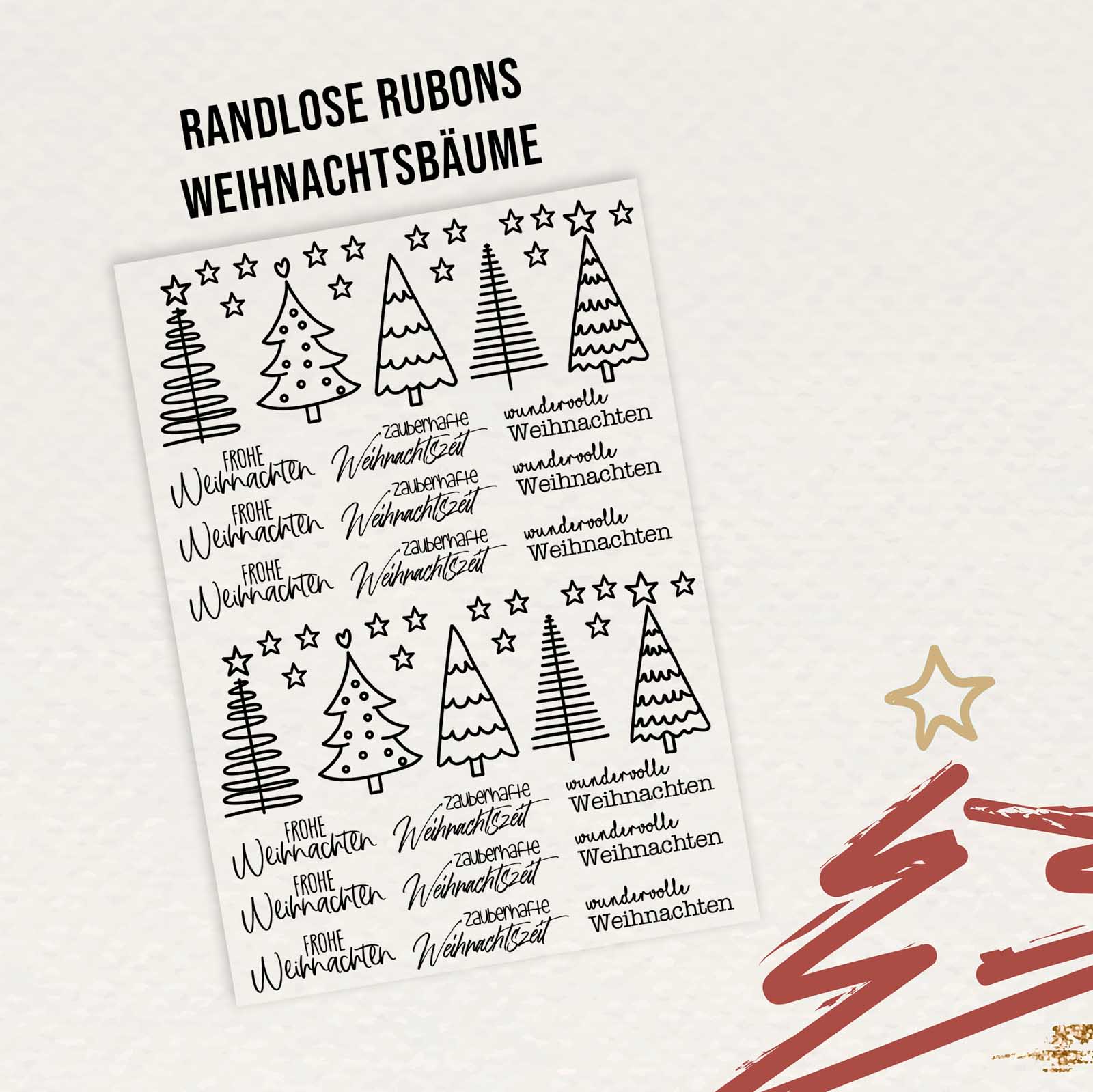 randlose Rub-on Sticker M150 Weihnachtsbäume