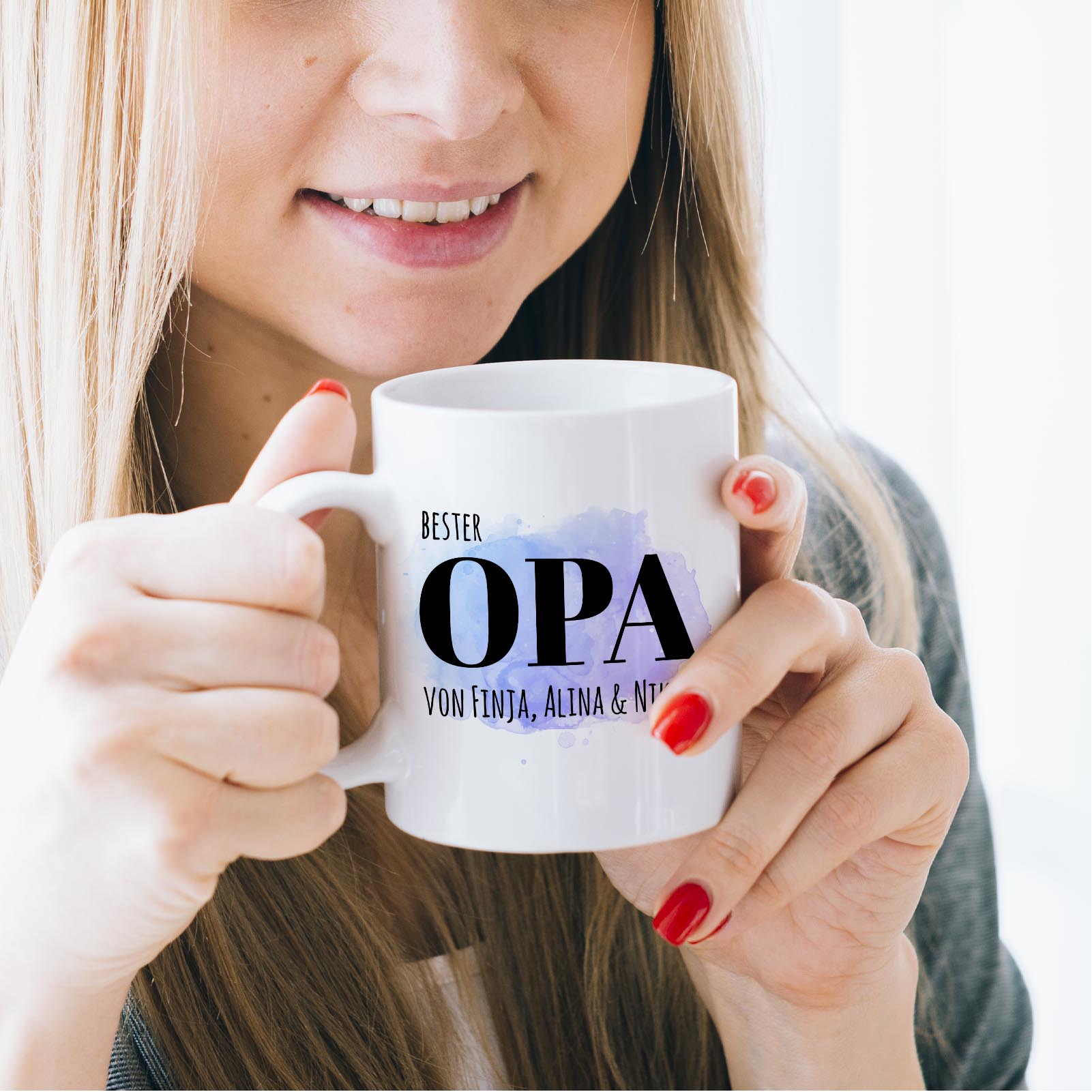 Personalisierte Tasse 330 ml – Bester Opa der Welt – mit Namen der Enkel – beidseitig bedruckt