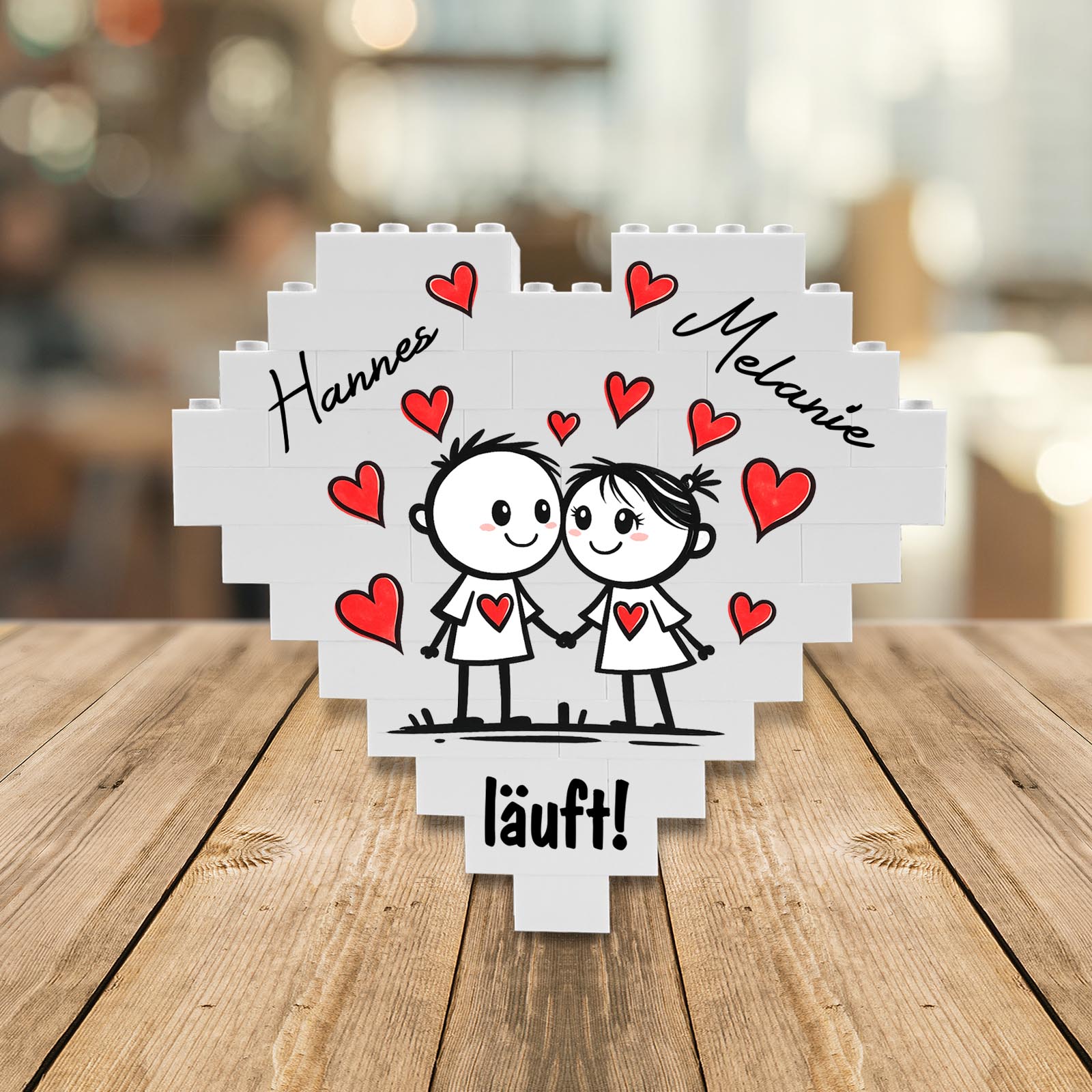 Personalisiertes Herz aus Klemmbausteinen - Liebespaar „läuft!“
