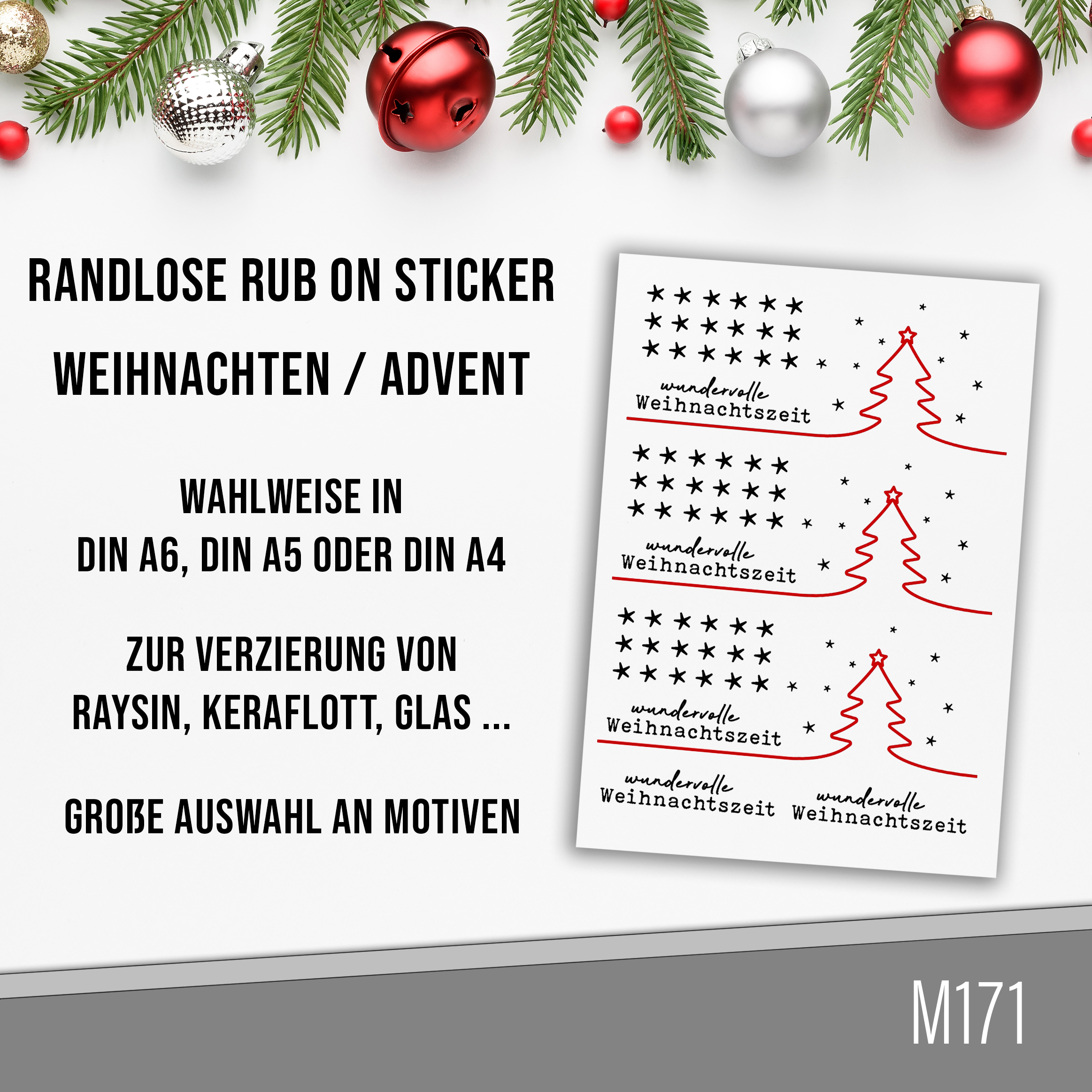 randlose Rub-on Sticker M171 Weihnachtsbaum rot