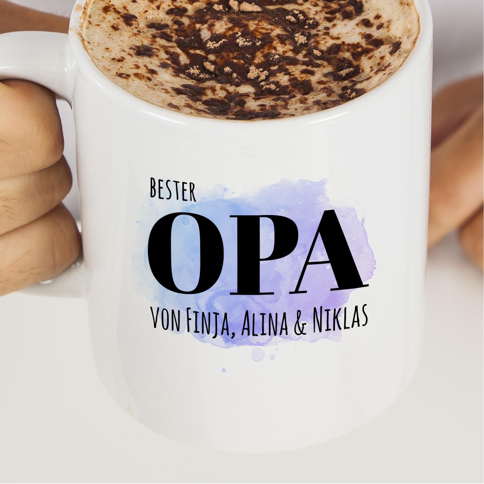 Personalisierte Tasse 330 ml – Bester Opa der Welt – mit Namen der Enkel – beidseitig bedruckt