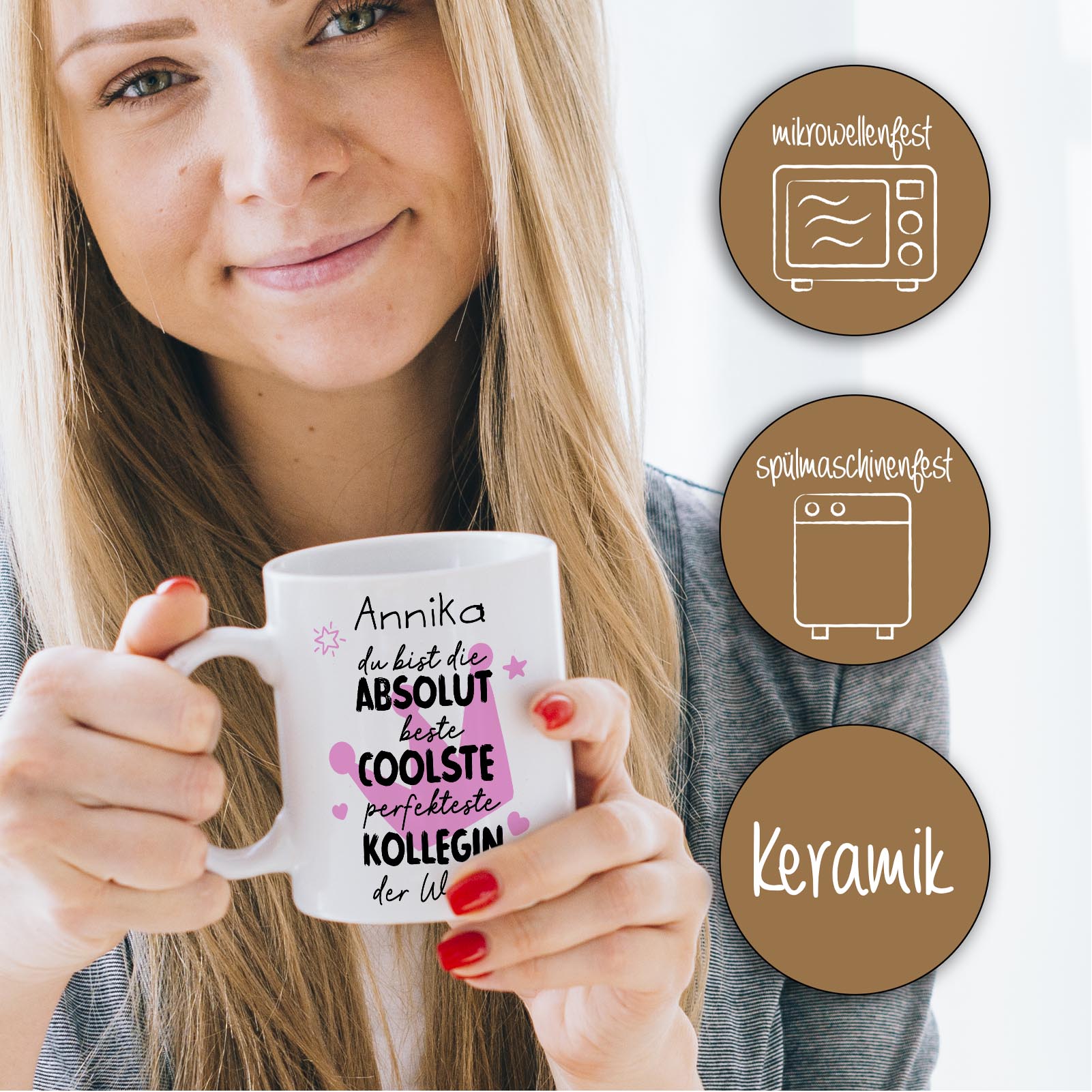 Personalisierte Tasse 330 ml – beste coolste Kollegin der Welt – beidseitig bedruckt mit Wunschname