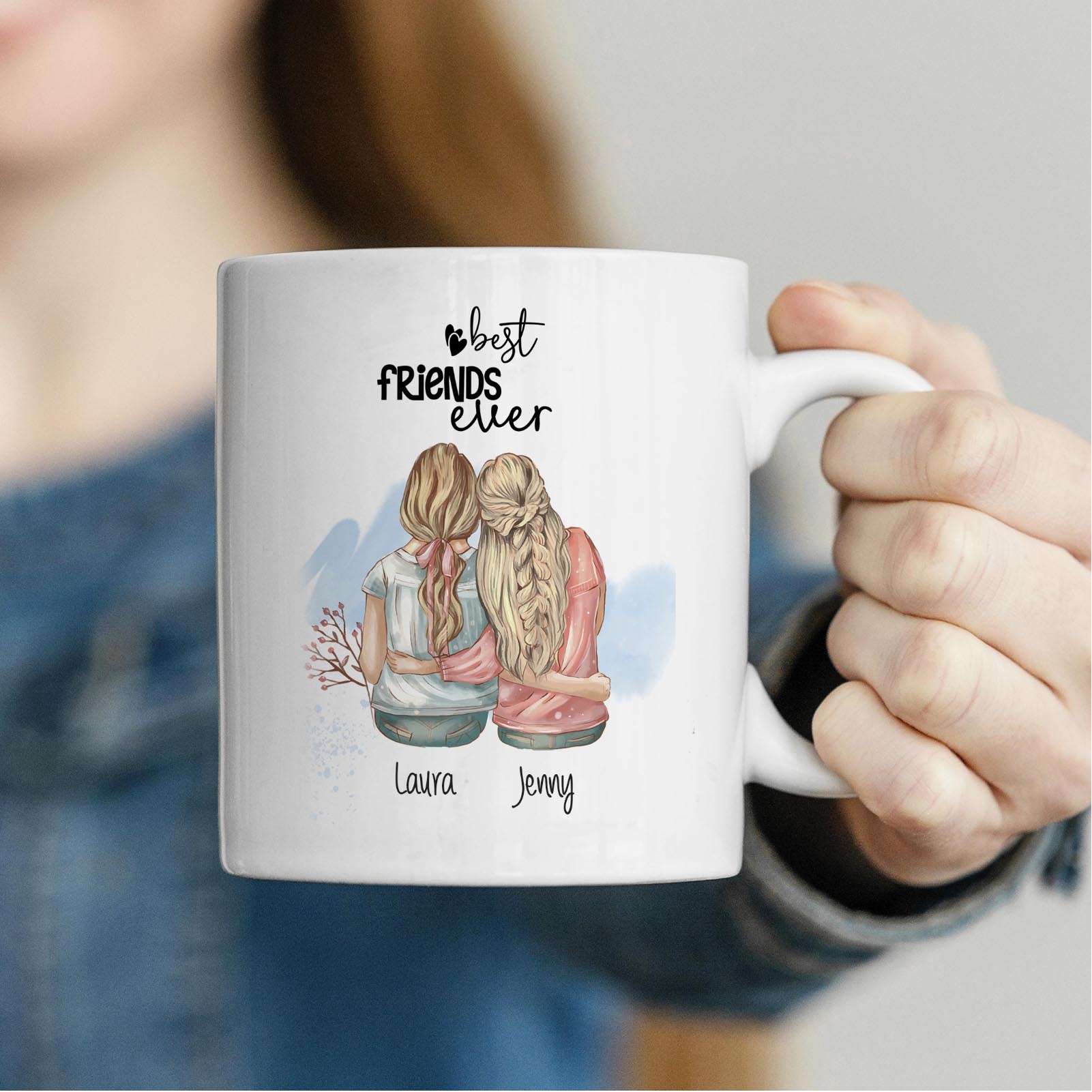 Personalisierte Tasse 330 ml – Beste Freundin – mit 2 Namen – beidseitig bedruckt