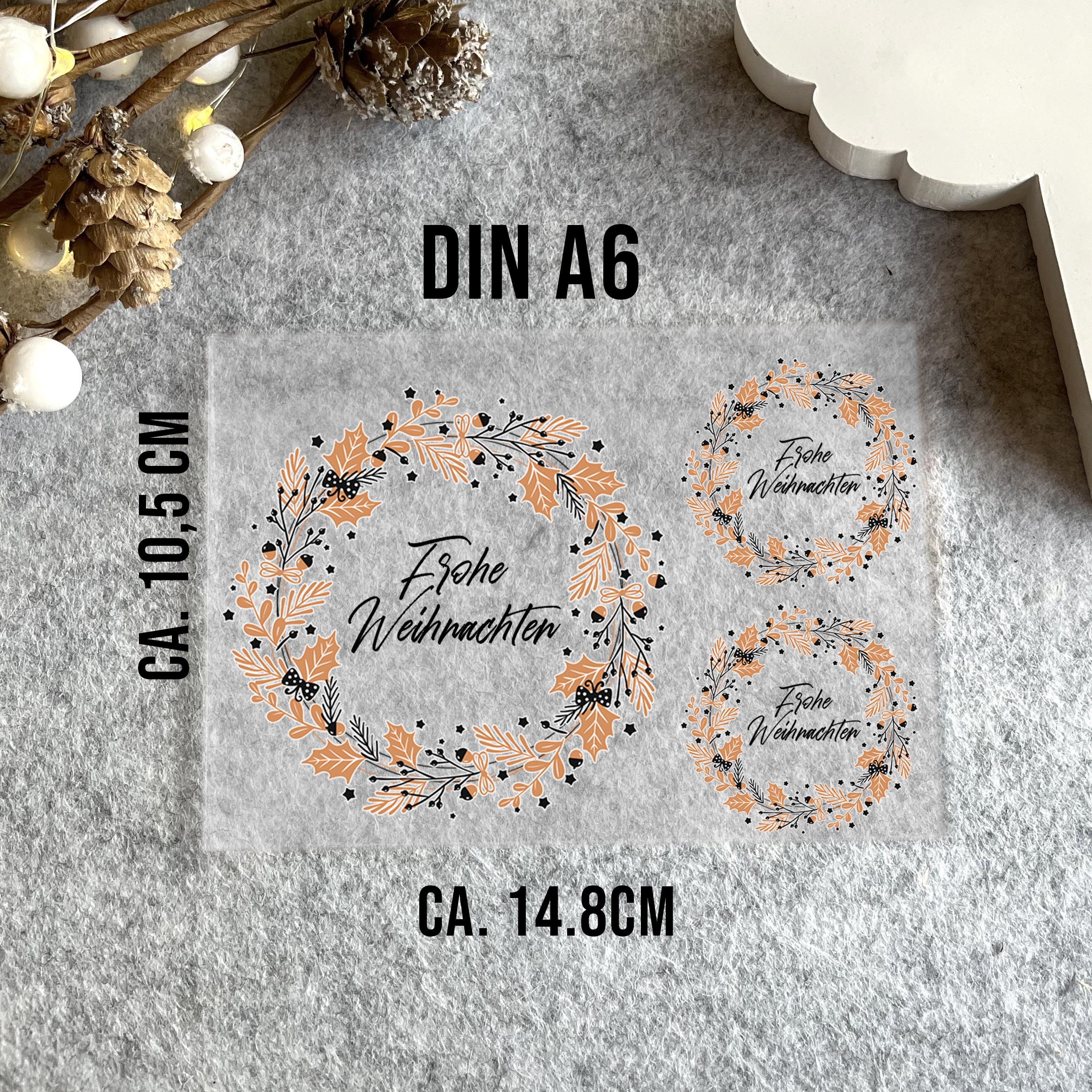 randlose Rub-on Sticker M155 Kranz "frohe Weihnachten"