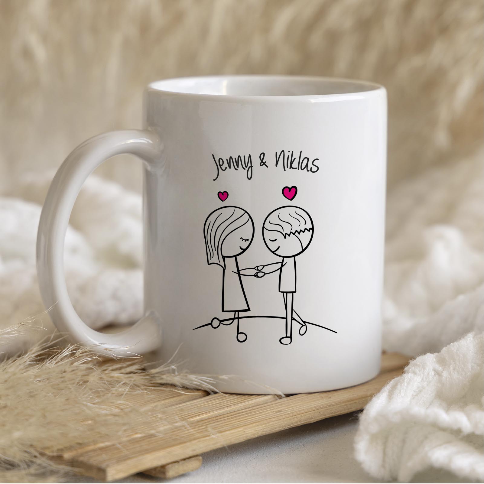 Personalisierte Tasse 330 ml – Liebespaar – mit 2 Namen – beidseitig bedruckt