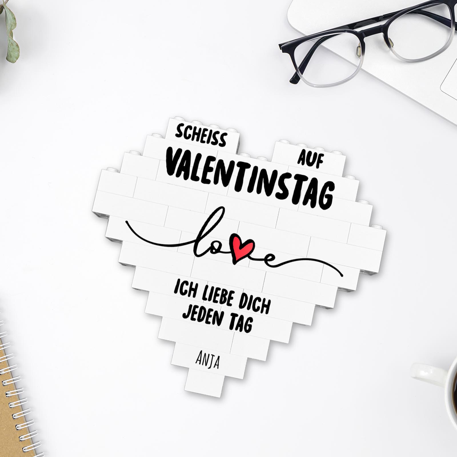 Personalisiertes Herz aus Klemmbausteinen - Valentinstag Spruch