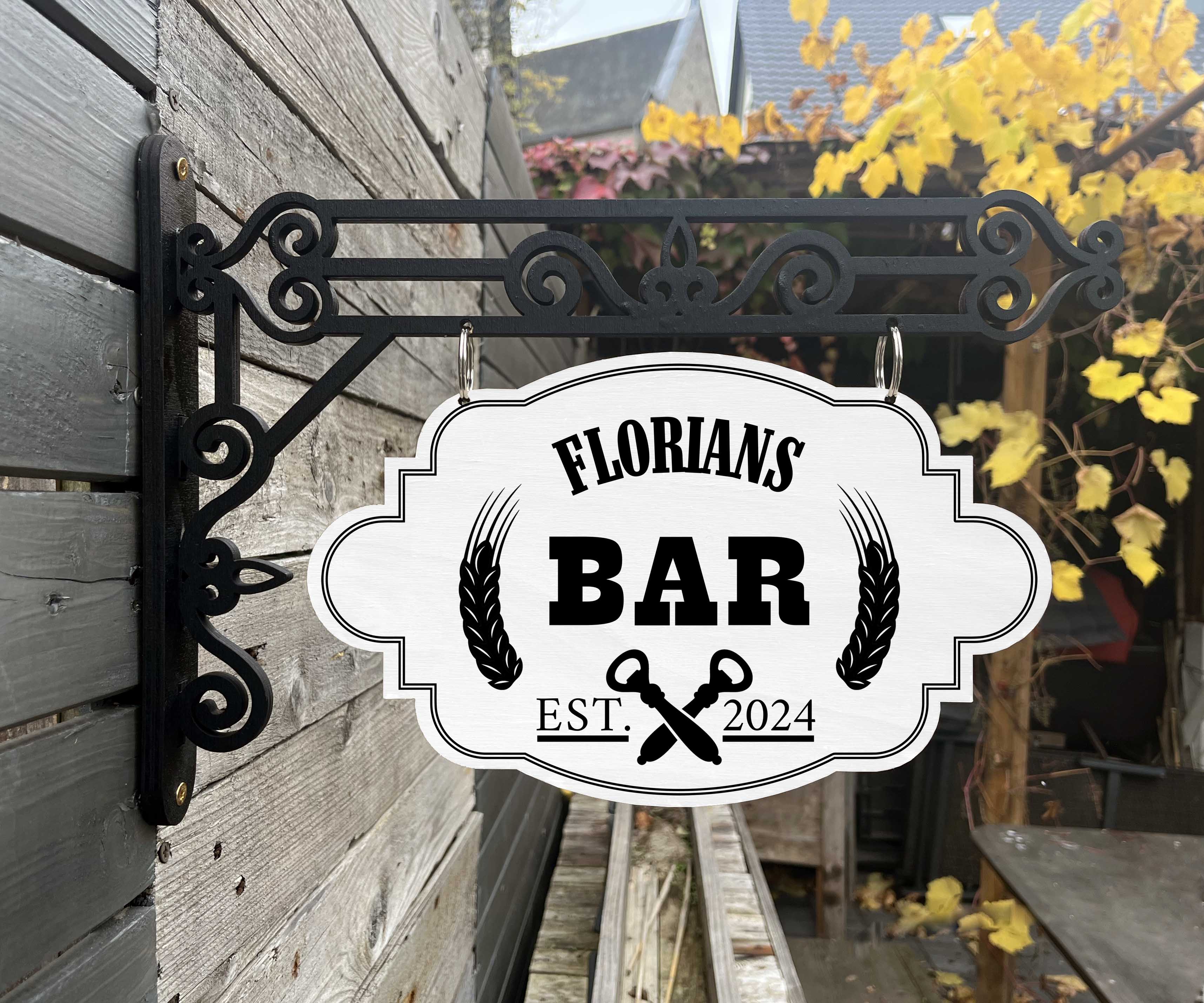 Vintage Holzschild mit Wandhalterung - Motiv "Bar"