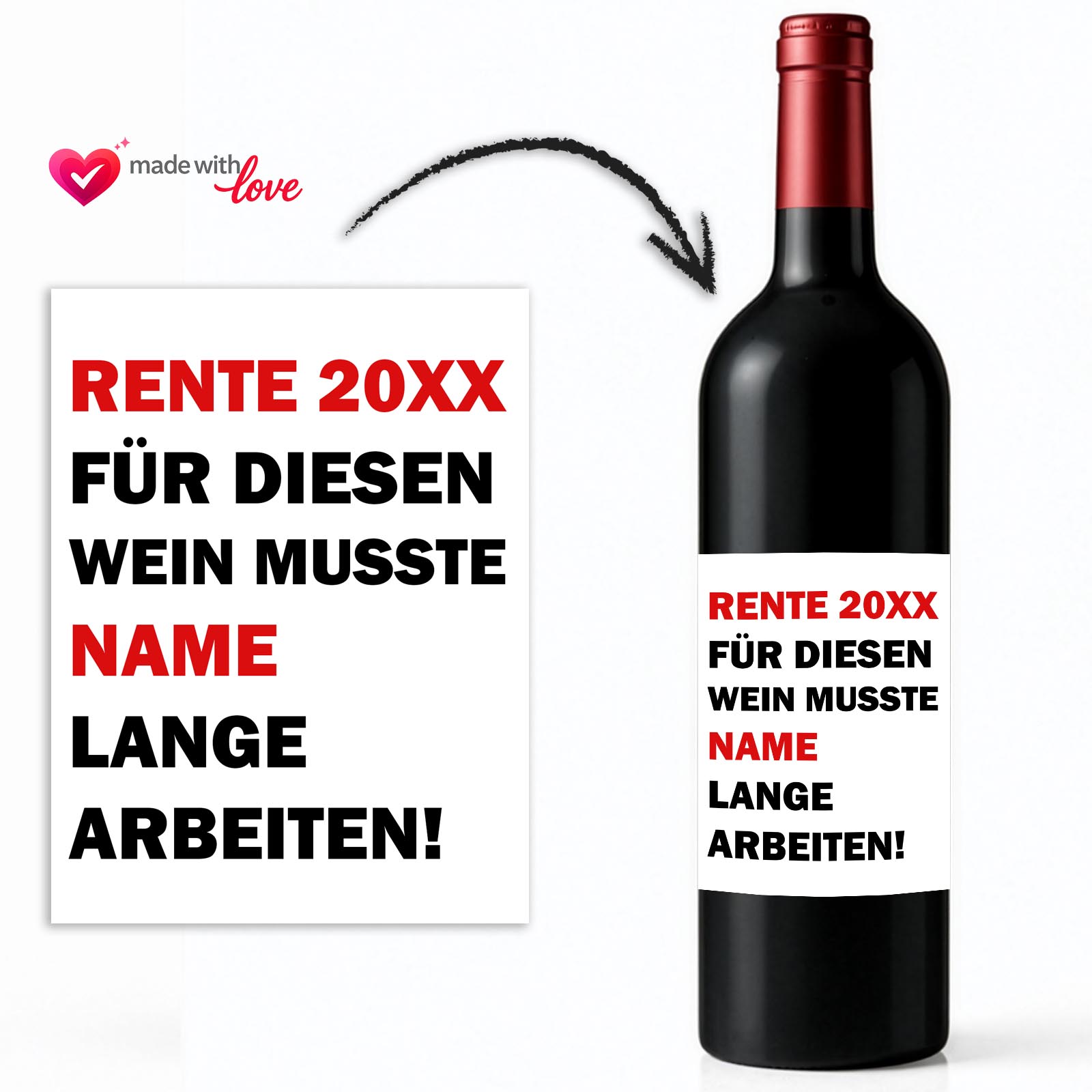 Weinflaschen Aufkleber 8x12 cm – Für diesen Wein musste [Name] lange arbeiten!