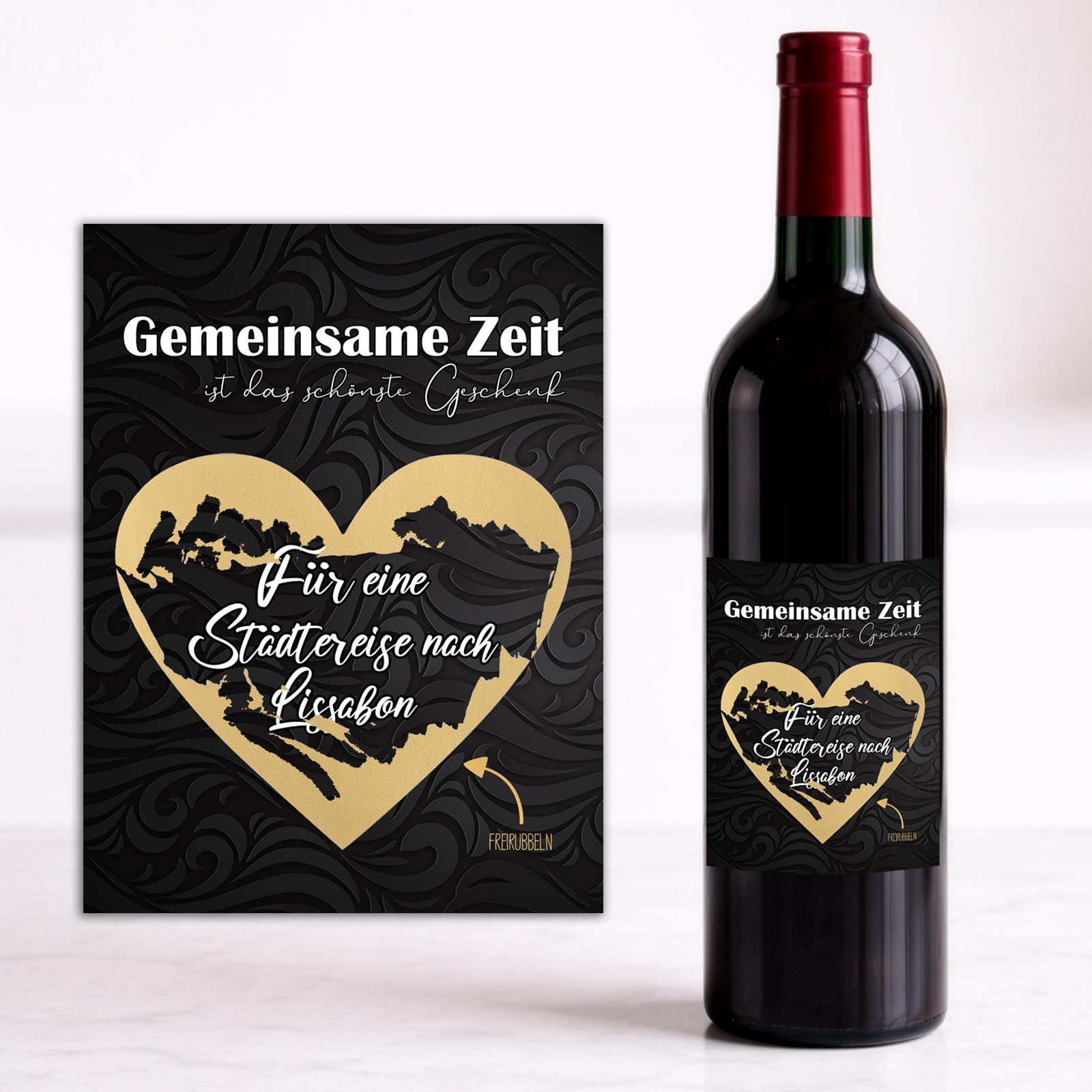 Weinflaschen Aufkleber 8x12 cm – Rubbel-Gutschein - Gemeinsame Zeit ist das schönste Geschenk