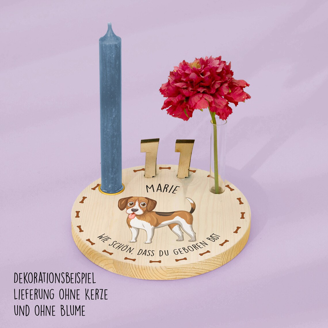 Geburtstagskranz  aus Holz mit  Wunschnamen personalisiert - Motiv 33 Hund 1