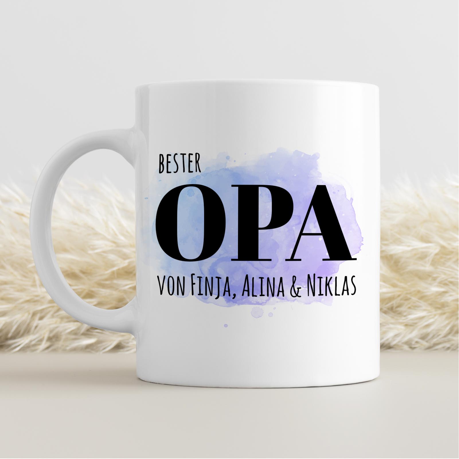 Personalisierte Tasse 330 ml – Bester Opa der Welt – mit Namen der Enkel – beidseitig bedruckt