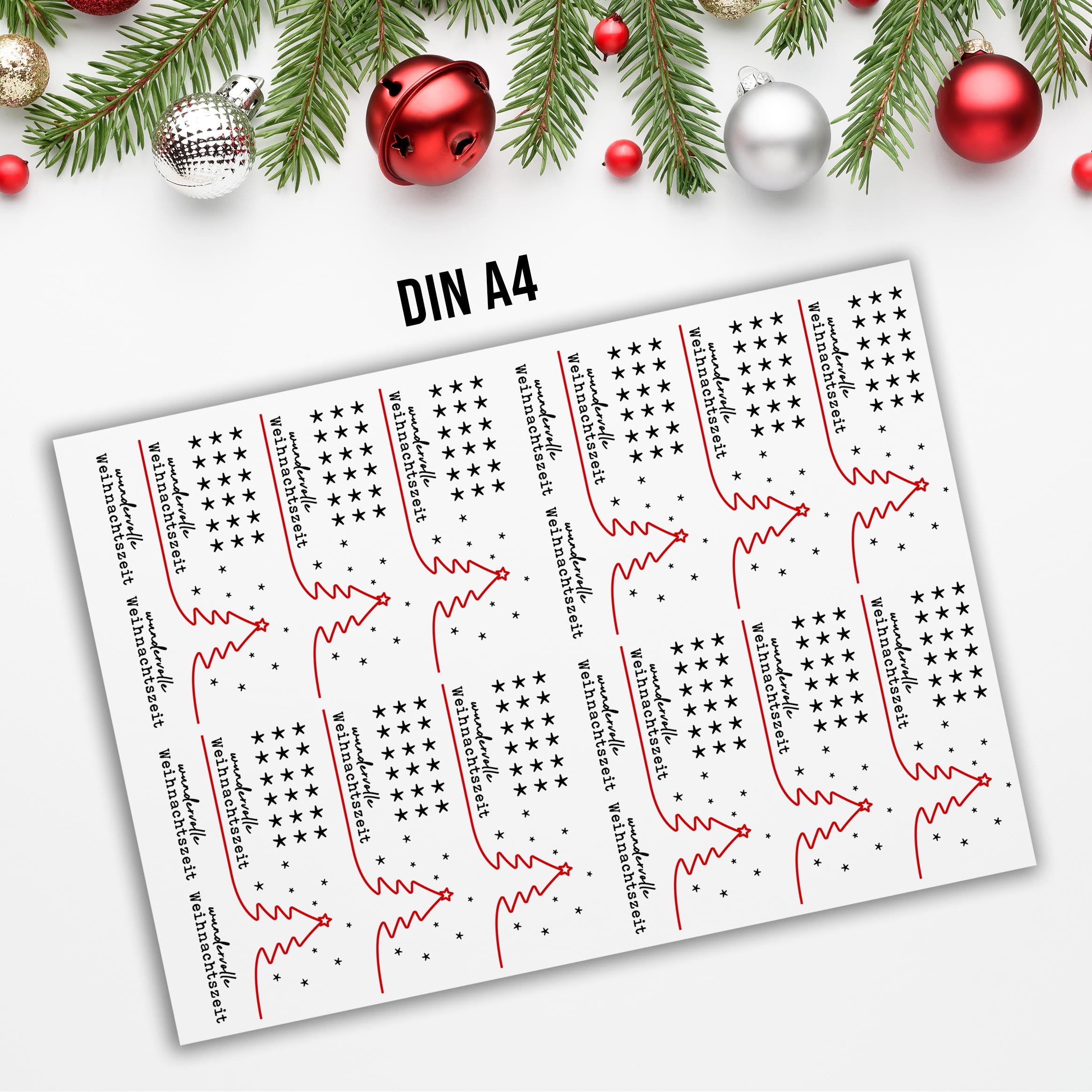 randlose Rub-on Sticker M171 Weihnachtsbaum rot