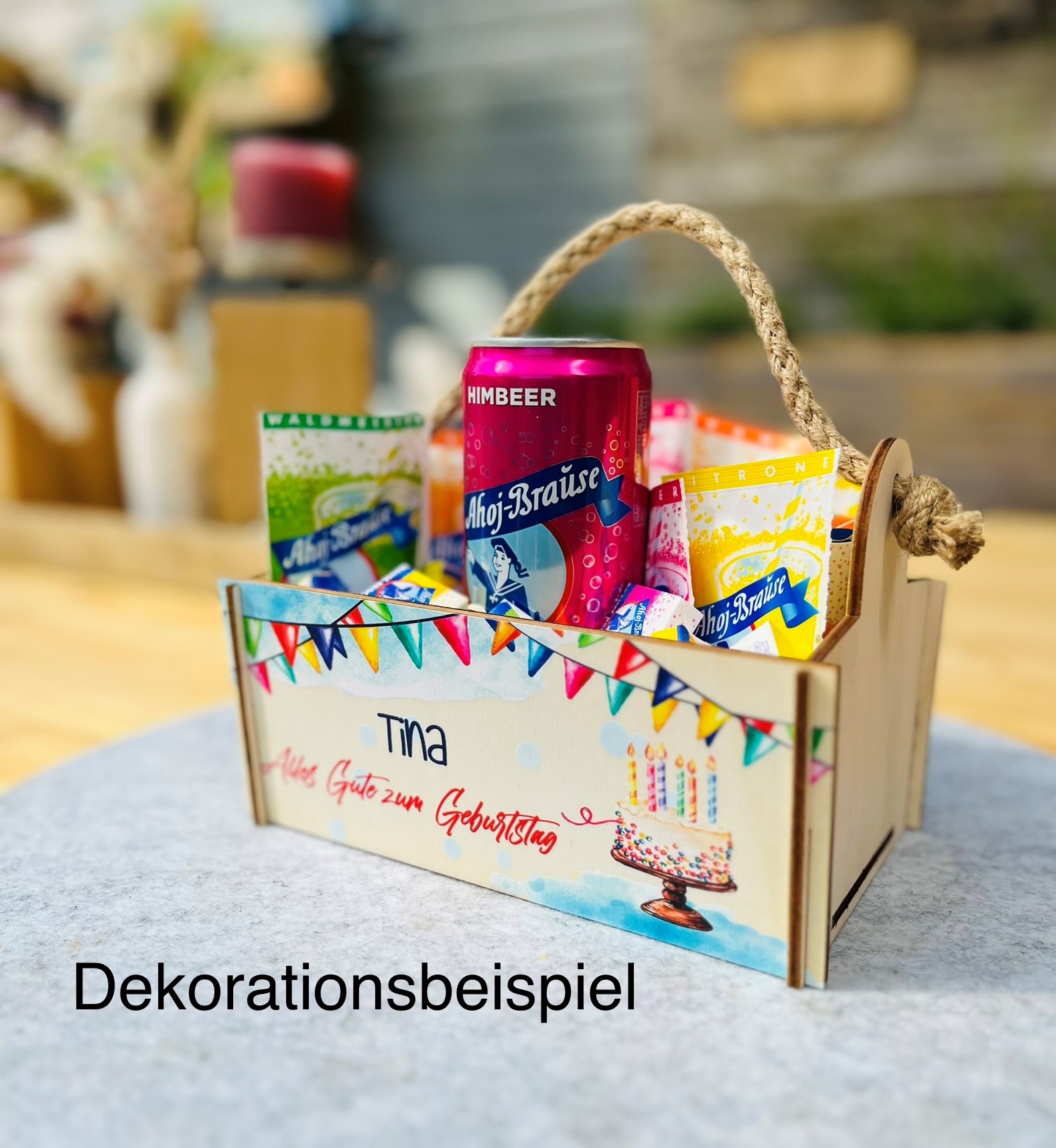 Geschenkkorb mit Holzwolle, Bausatz mit Motiv 02 Blumen