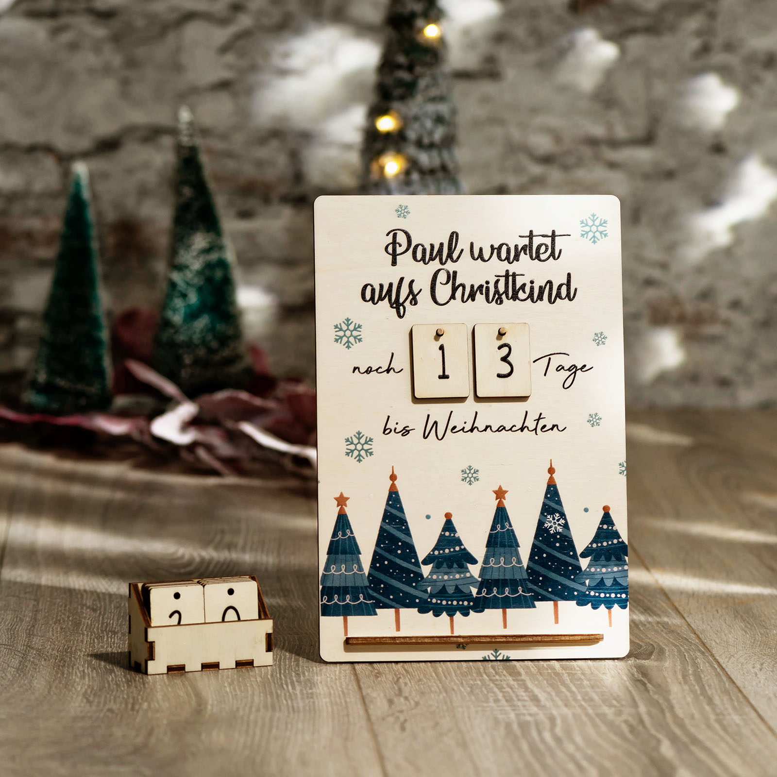 Countdown bis Weihnachten personalisiert Motiv Weihnachtsbäume