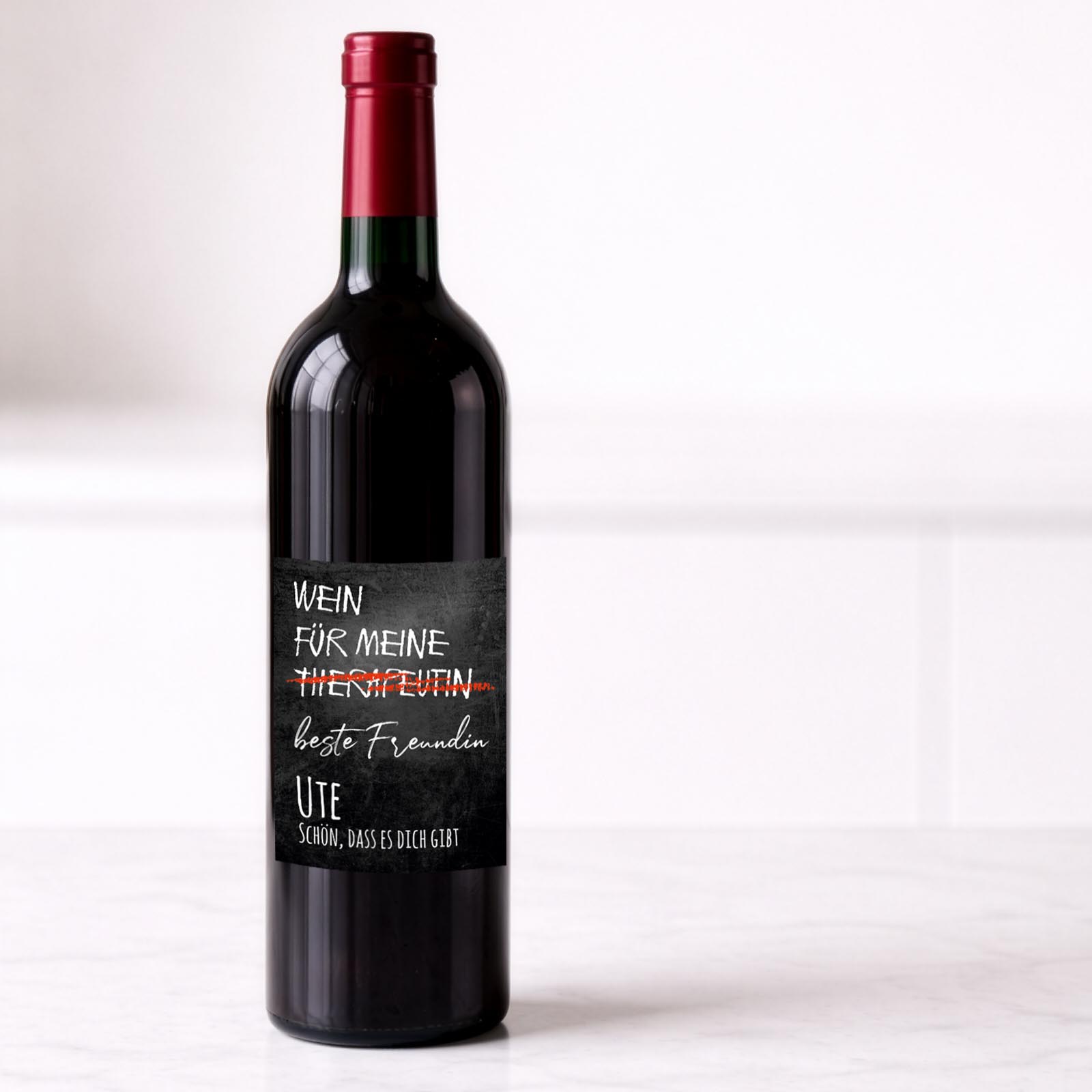 Weinflaschen Aufkleber 8x12 cm – Wein für meine Therapeutin / beste Freundin