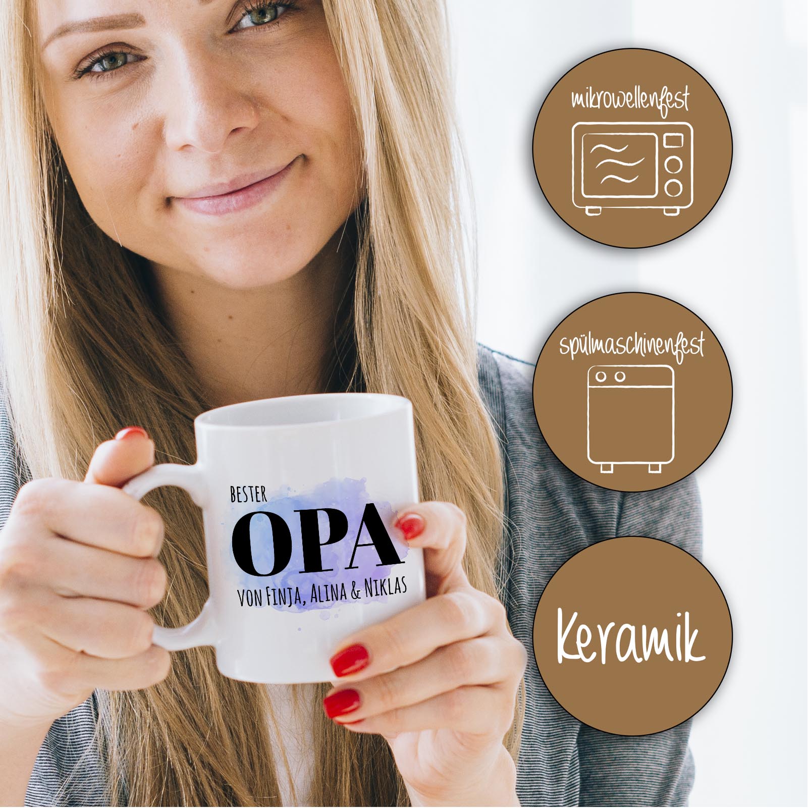 Personalisierte Tasse 330 ml – Bester Opa der Welt – mit Namen der Enkel – beidseitig bedruckt