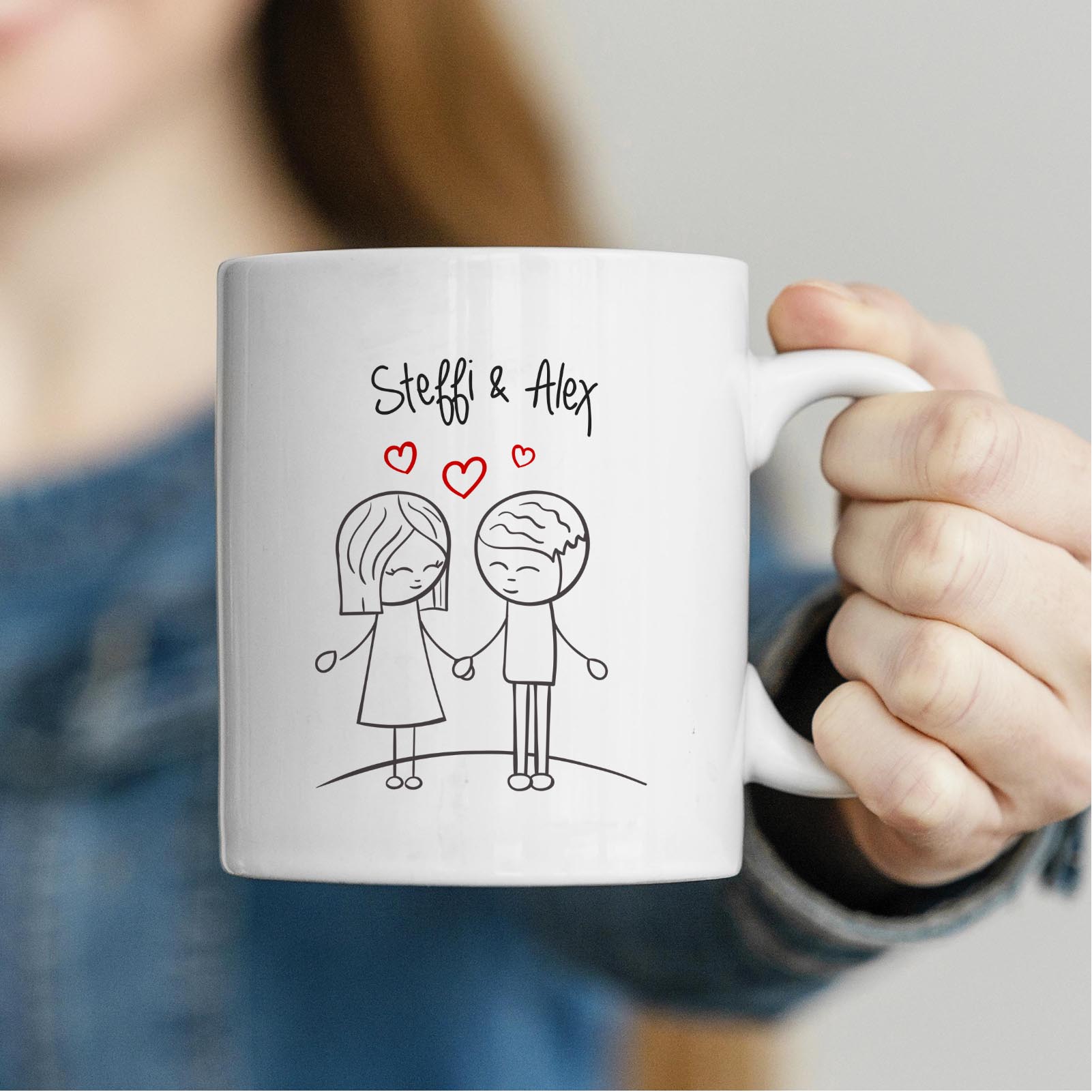 Personalisierte Tasse 330 ml – Liebespaar – mit 2 Namen – beidseitig bedruckt