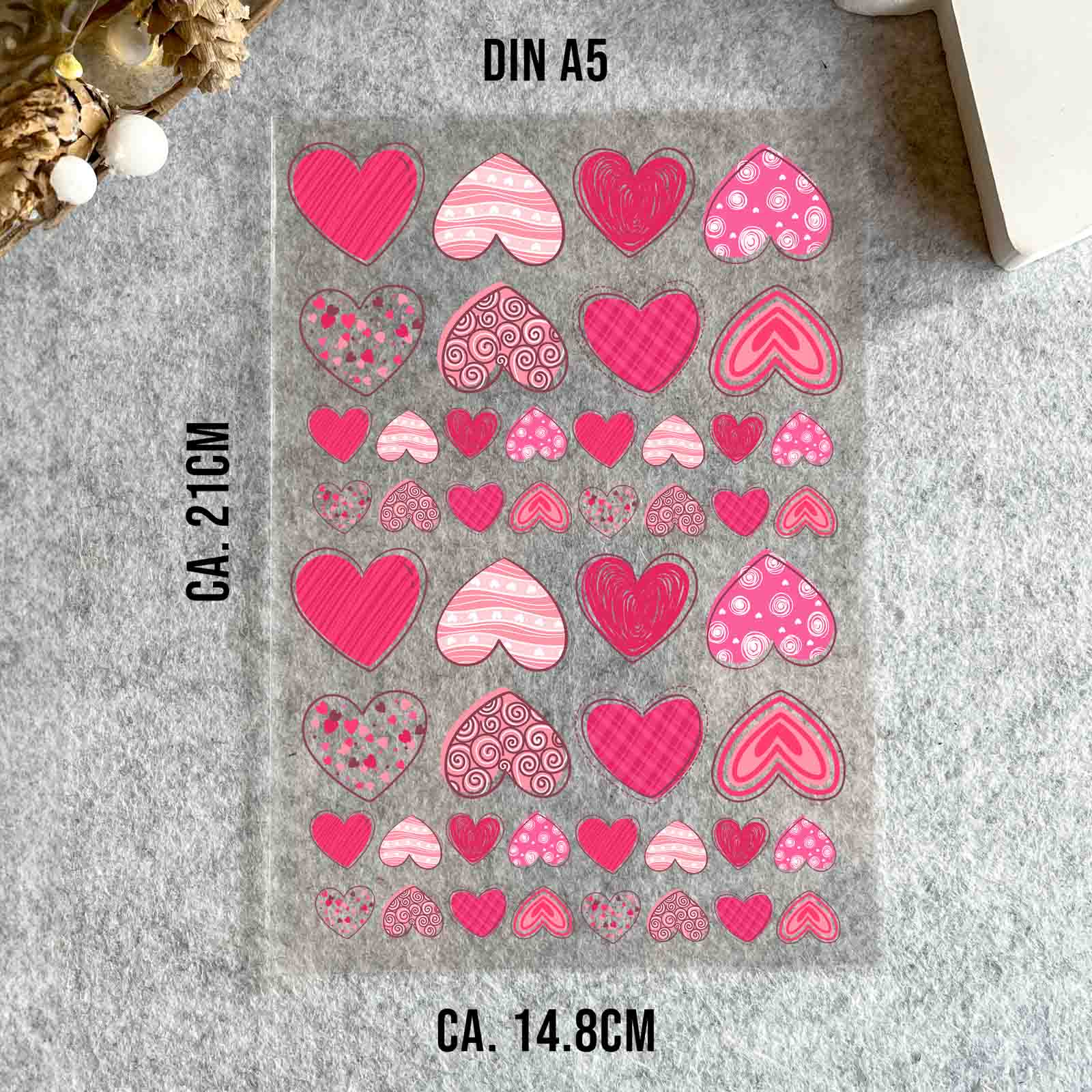 randlose Rub-on Sticker M005 Herzen rosa