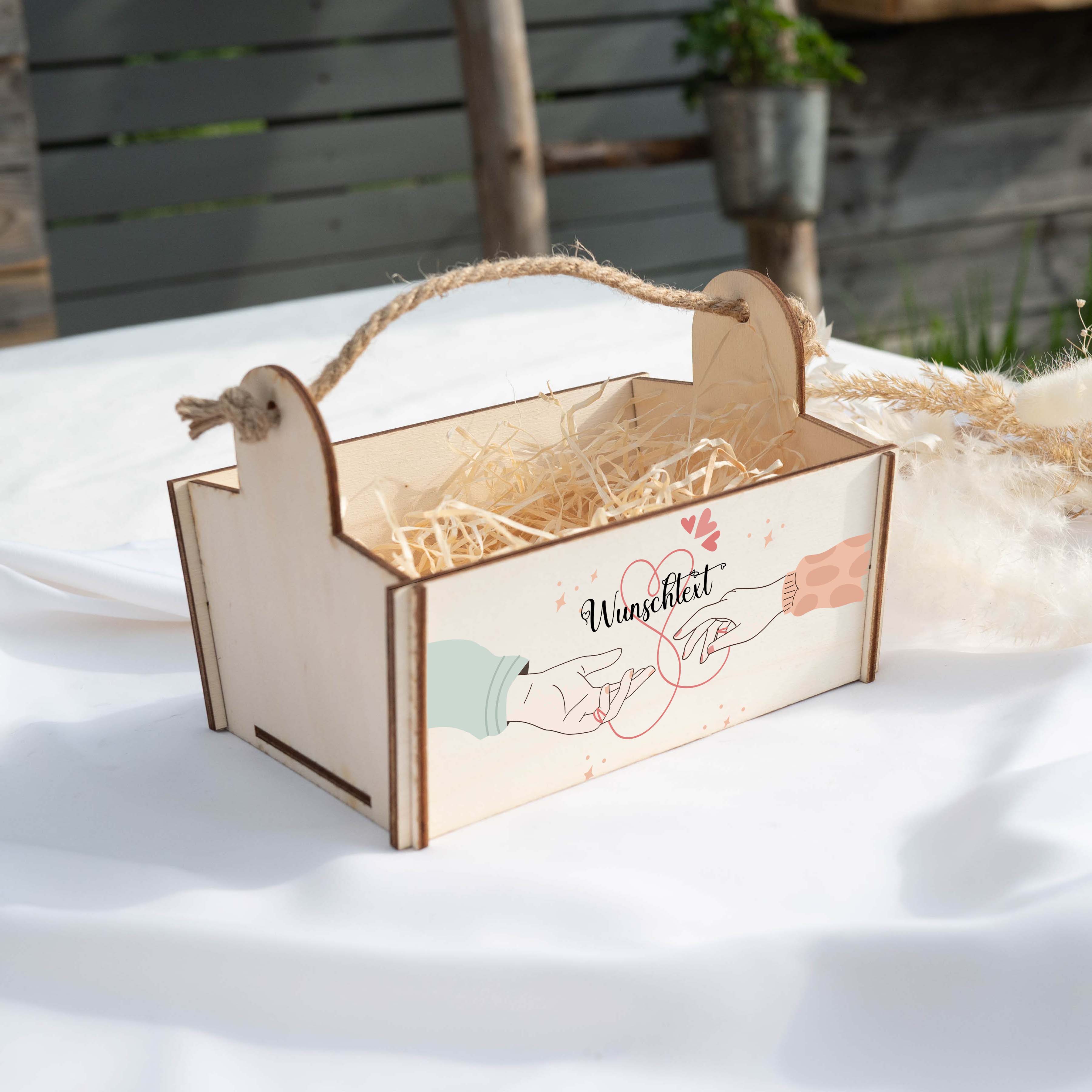 Geschenkkorb mit Holzwolle, Bausatz mit Motiv 11 Hände