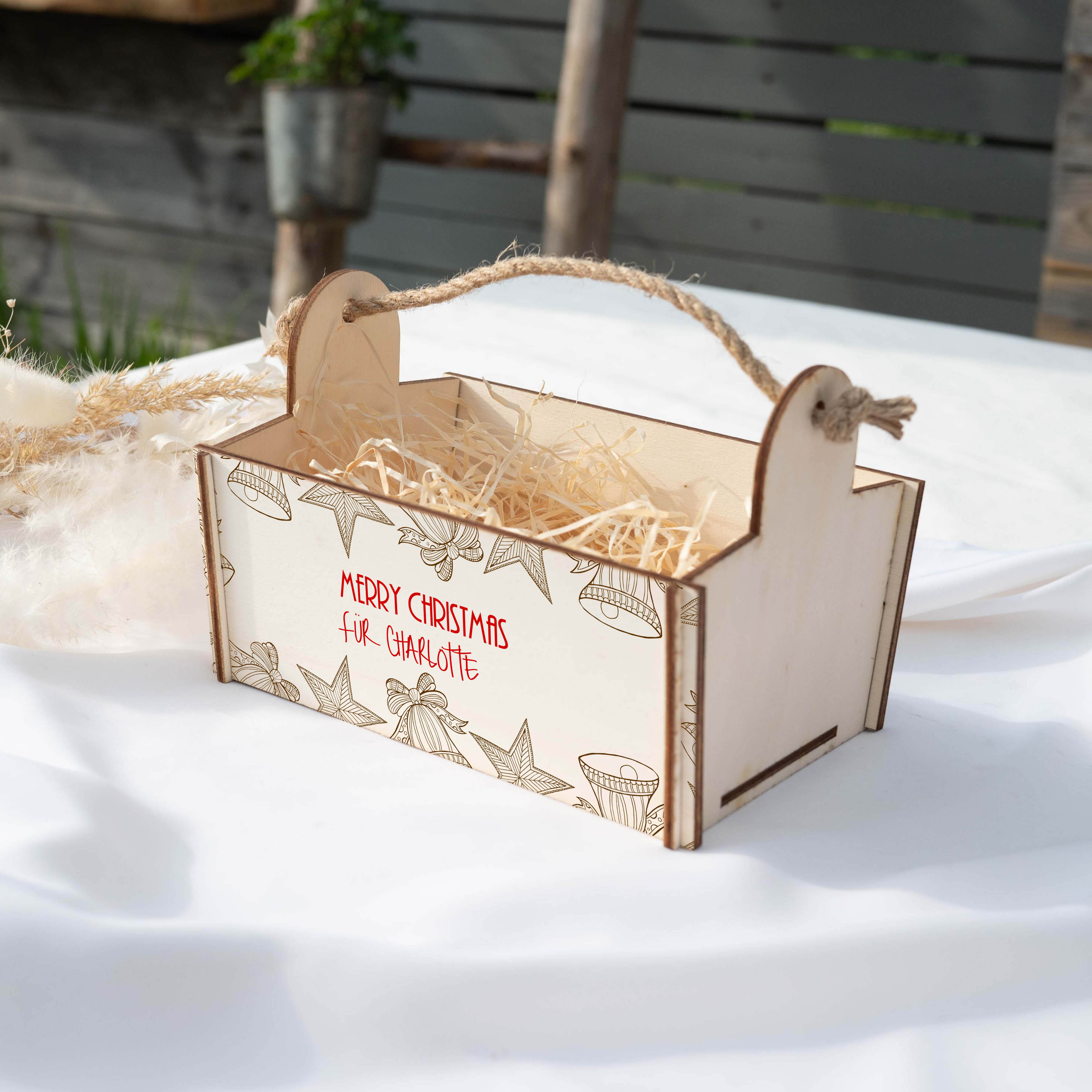 Geschenkkorb mit Holzwolle, Bausatz mit Motiv 23 Weihnachten