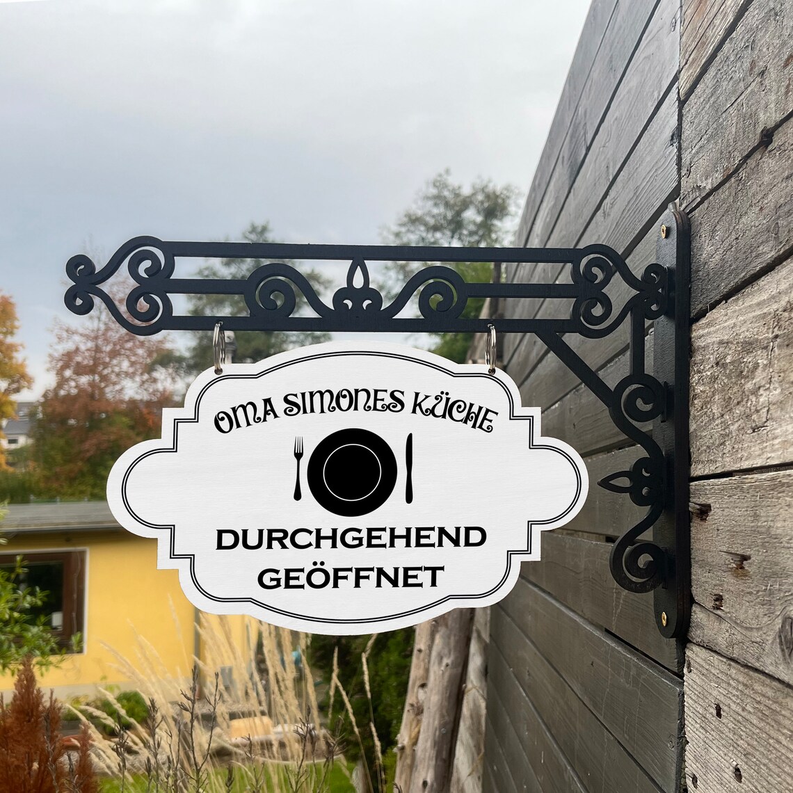 Vintage Holzschild mit Wandhalterung - Motiv "Küche"