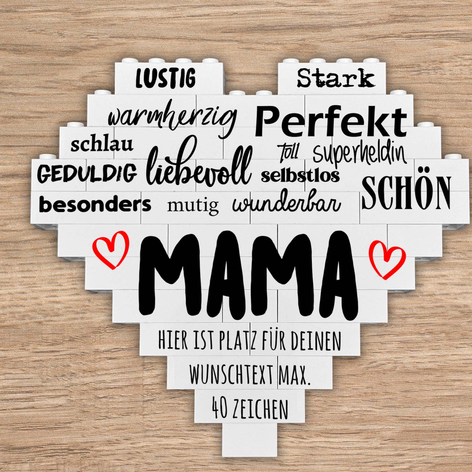 Personalisiertes Herz aus Klemmbausteinen - Mama