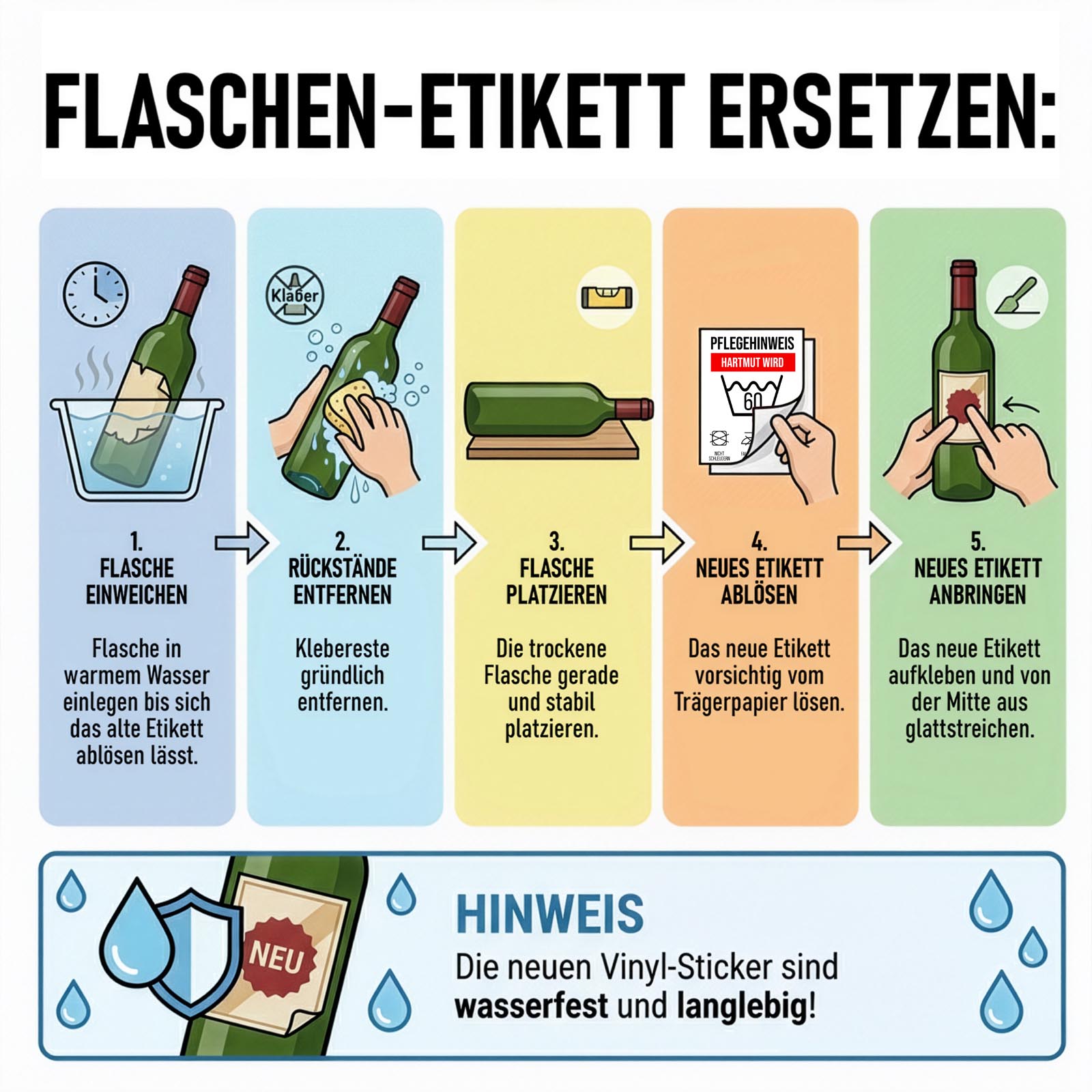 Weinflaschen Aufkleber 8x12 cm – Geburtstag Pflegehinweis