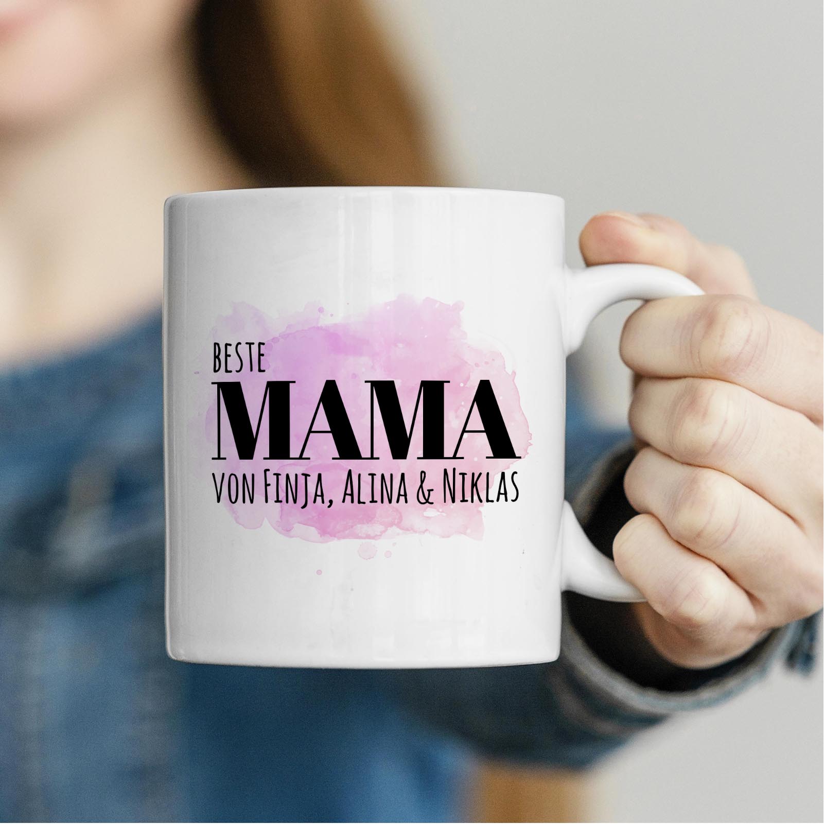 Personalisierte Tasse 330 ml – Beste Mama der Welt – mit Namen der Kinder – beidseitig bedruckt