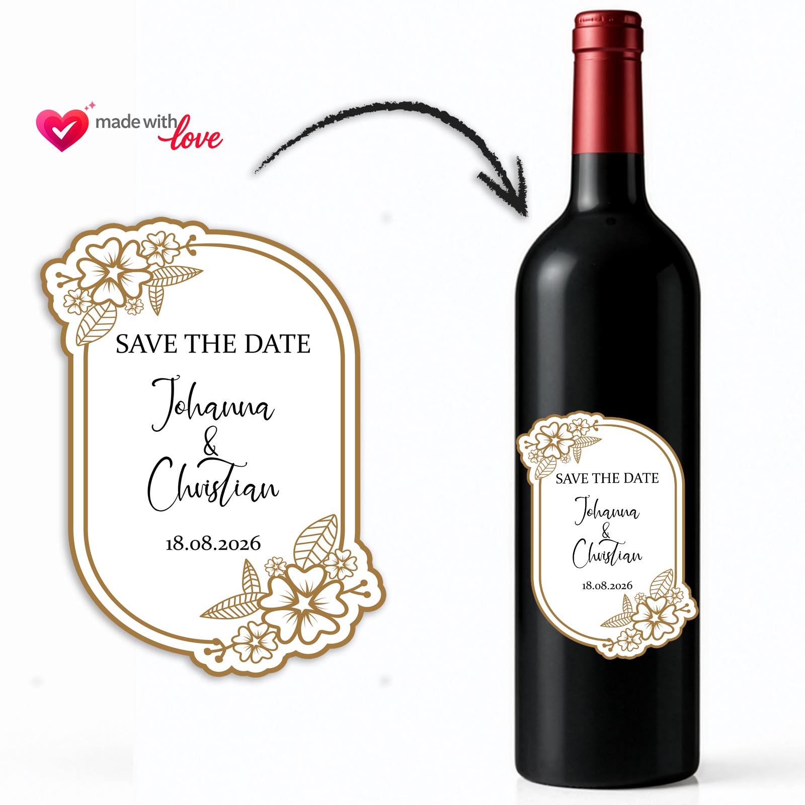 Weinflaschen Aufkleber 8x12 cm – Save the Date