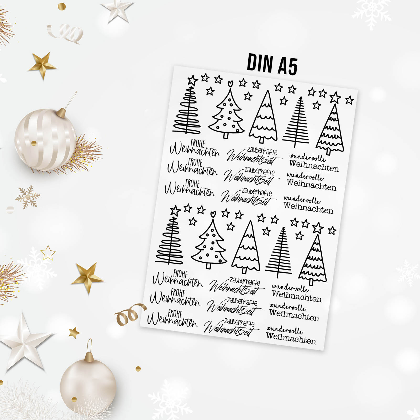 randlose Rub-on Sticker M150 Weihnachtsbäume