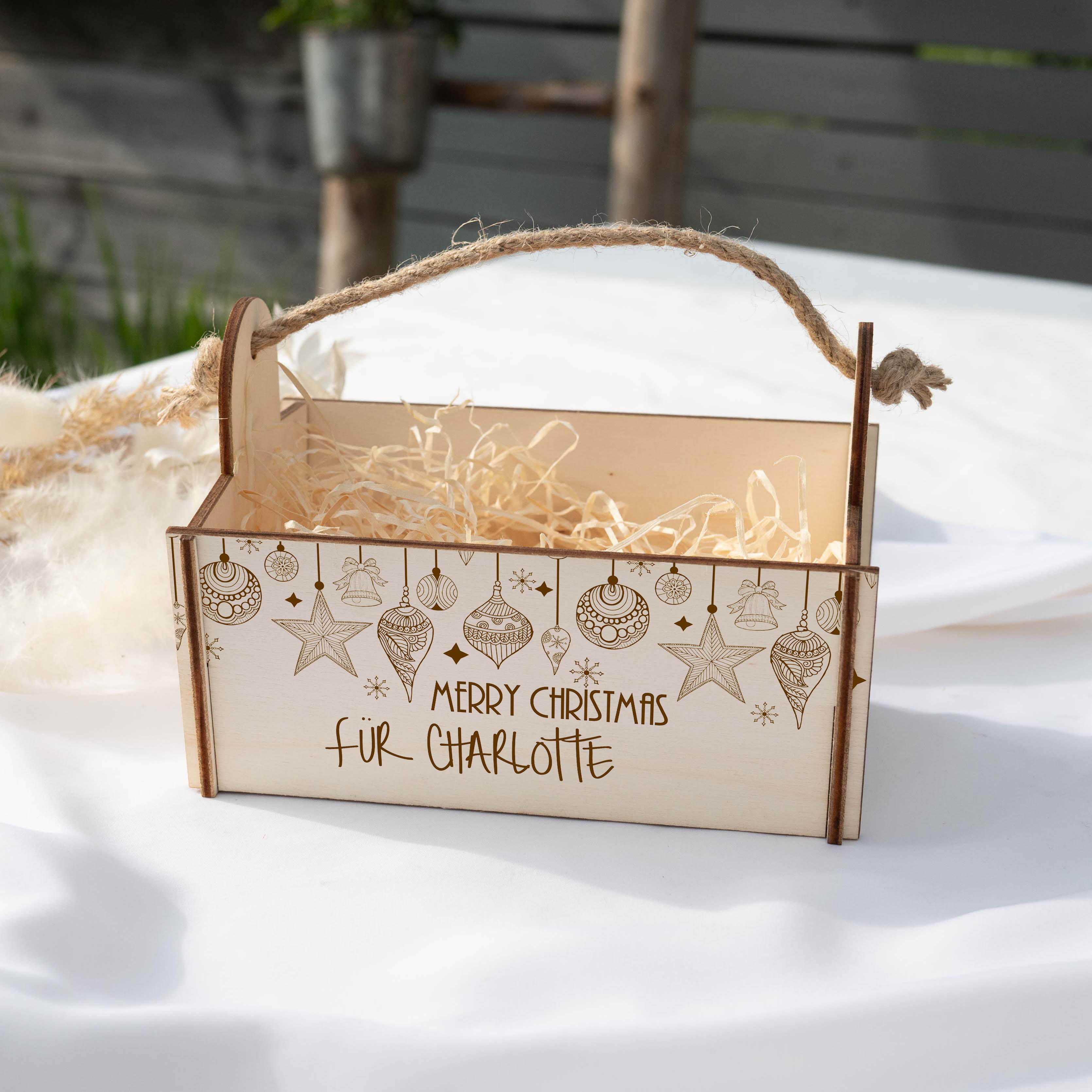 Geschenkkorb mit Holzwolle, Bausatz mit Motiv 22 Weihnachten