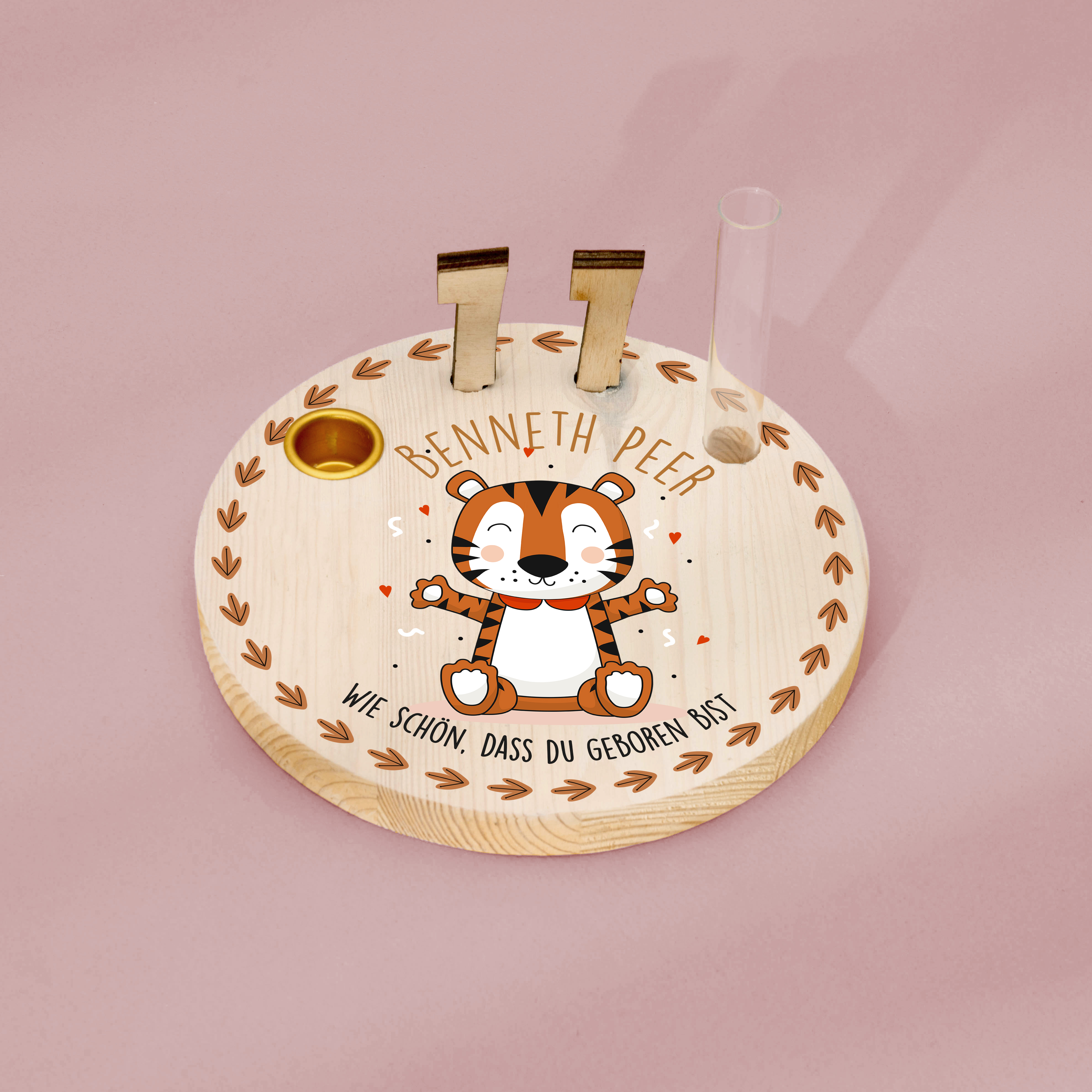 Geburtstagskranz  aus Holz mit  Wunschnamen personalisiert - Motiv 50 Tiger