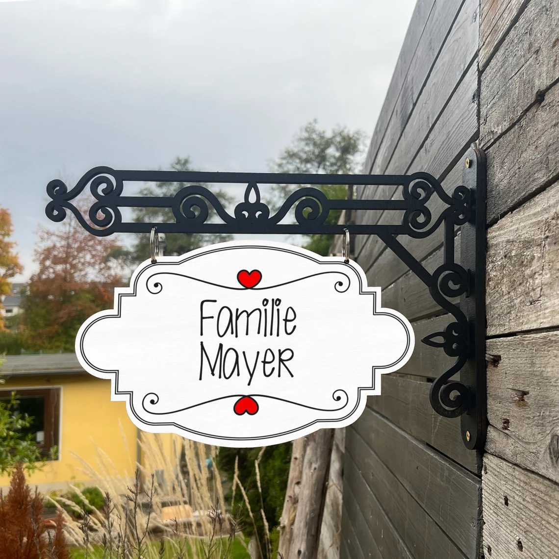 Vintage Holzschild mit Wandhalter - Motiv "Familie"