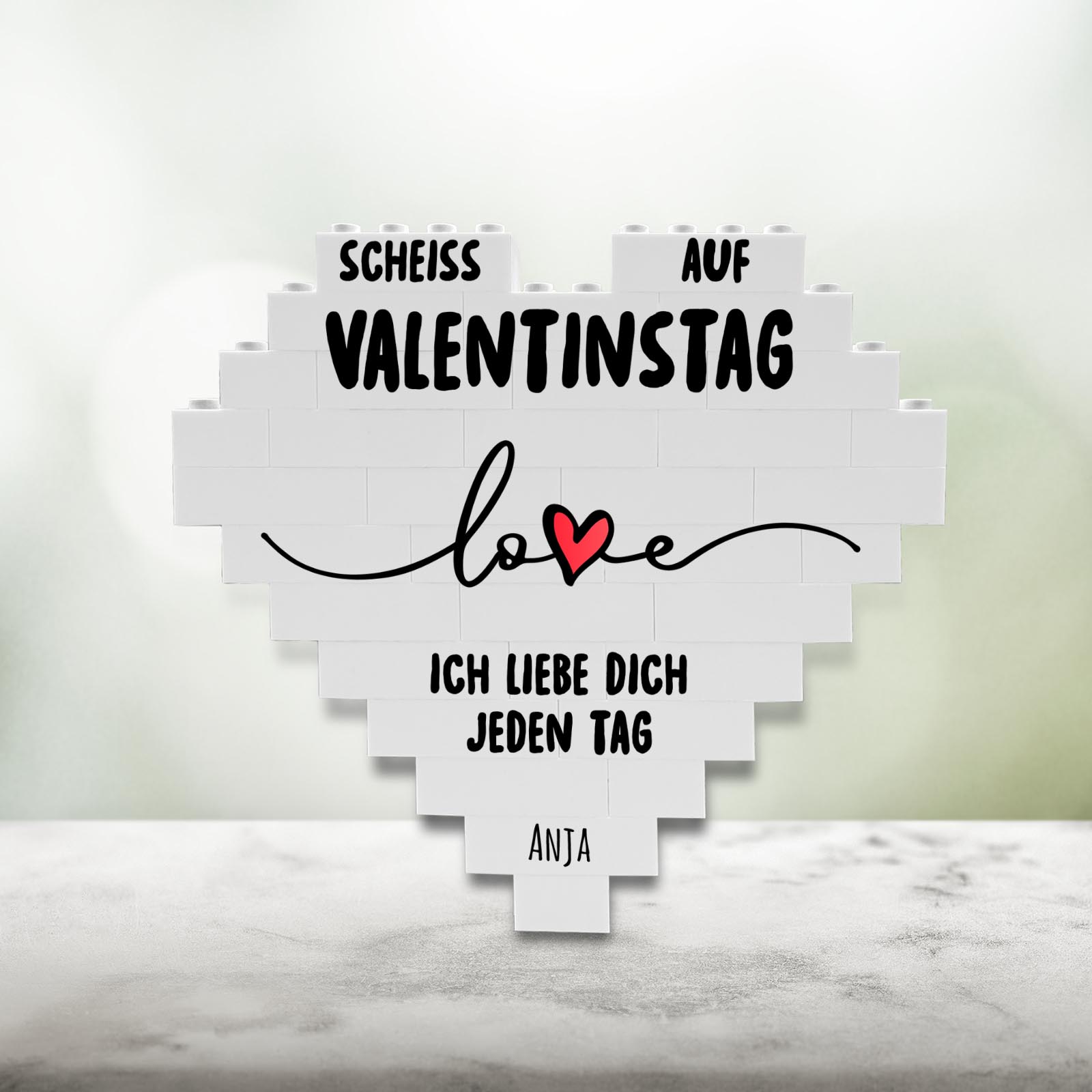 Personalisiertes Herz aus Klemmbausteinen - Valentinstag Spruch