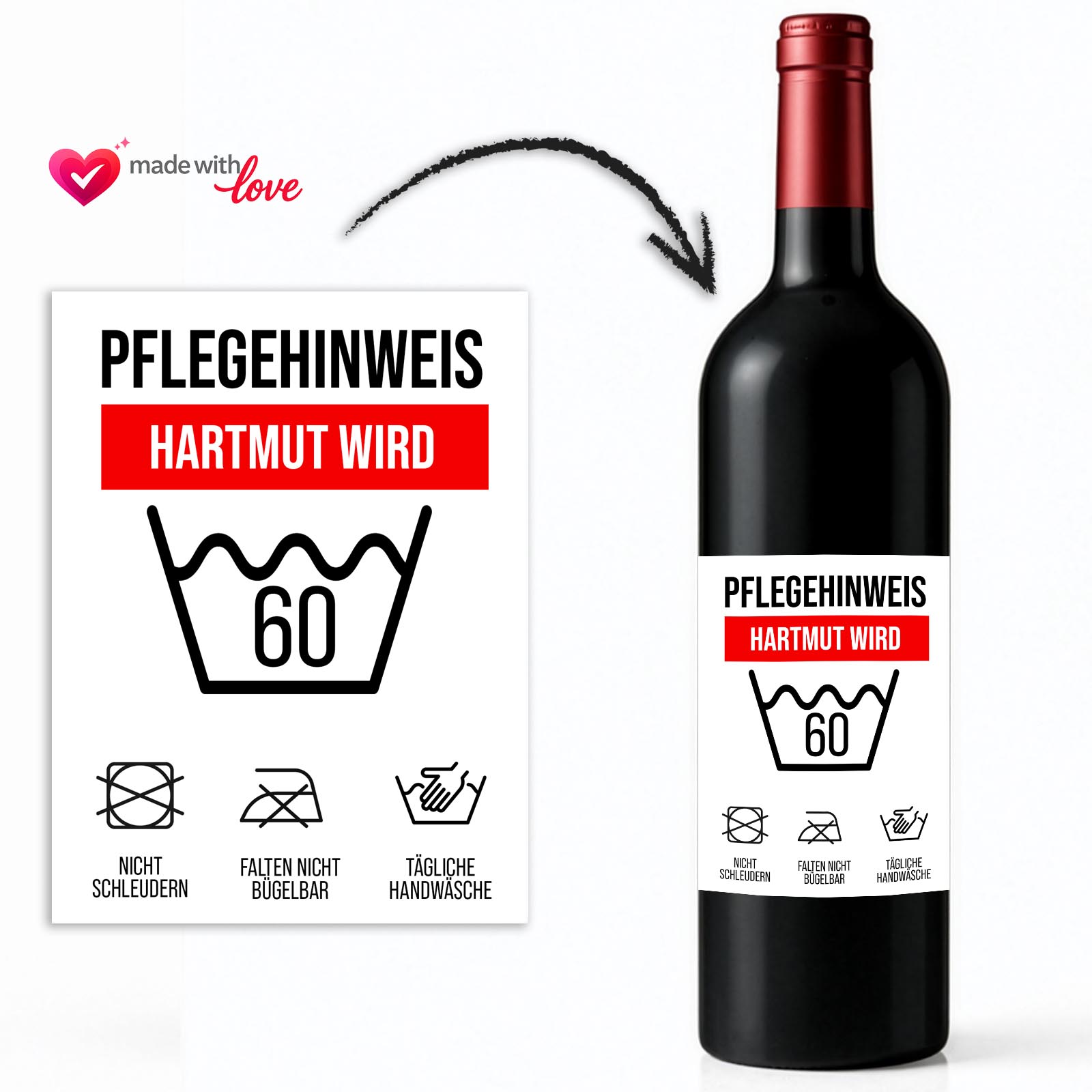 Weinflaschen Aufkleber 8x12 cm – Geburtstag Pflegehinweis