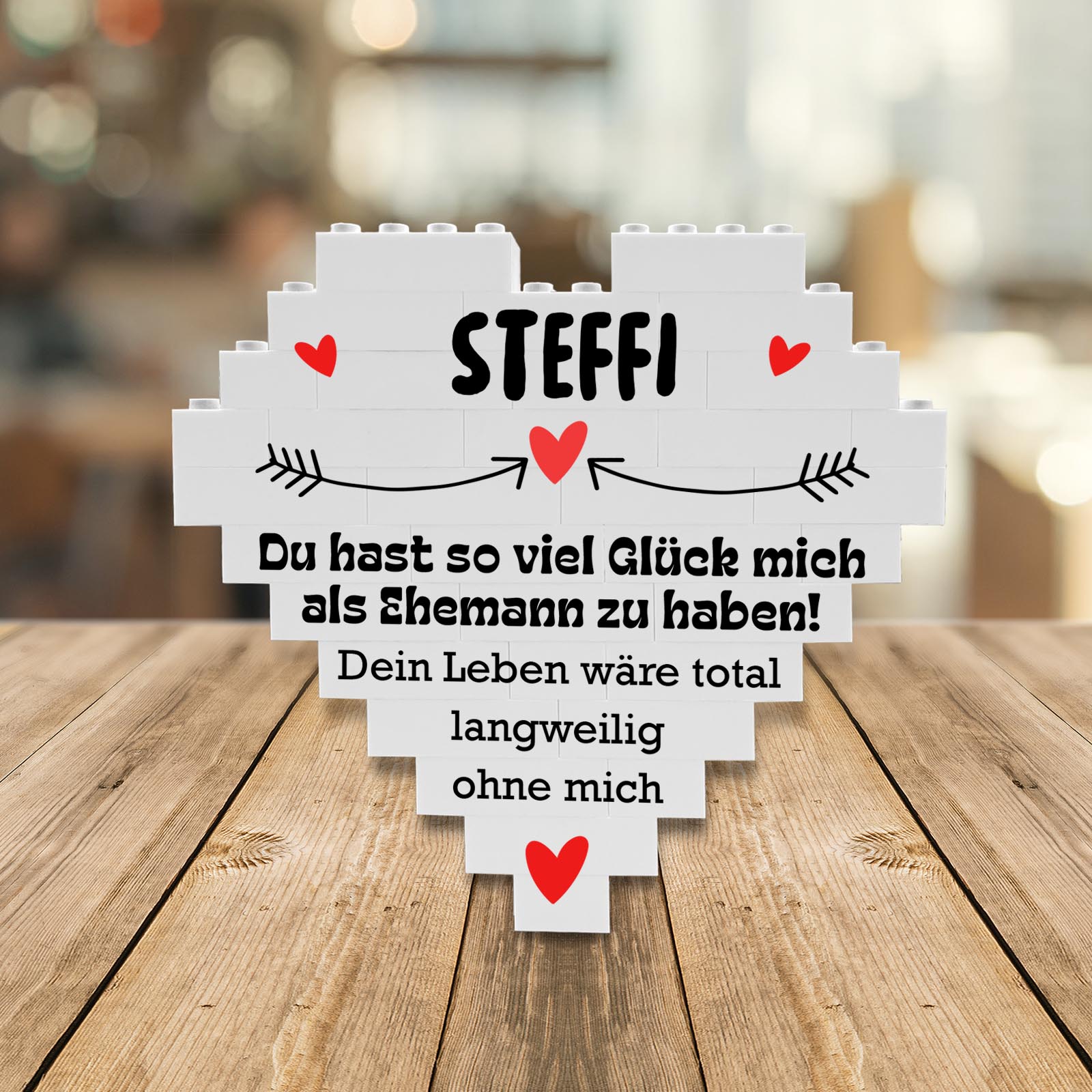 Personalisiertes Herz aus Klemmbausteinen - Lustiger Partnerspruch