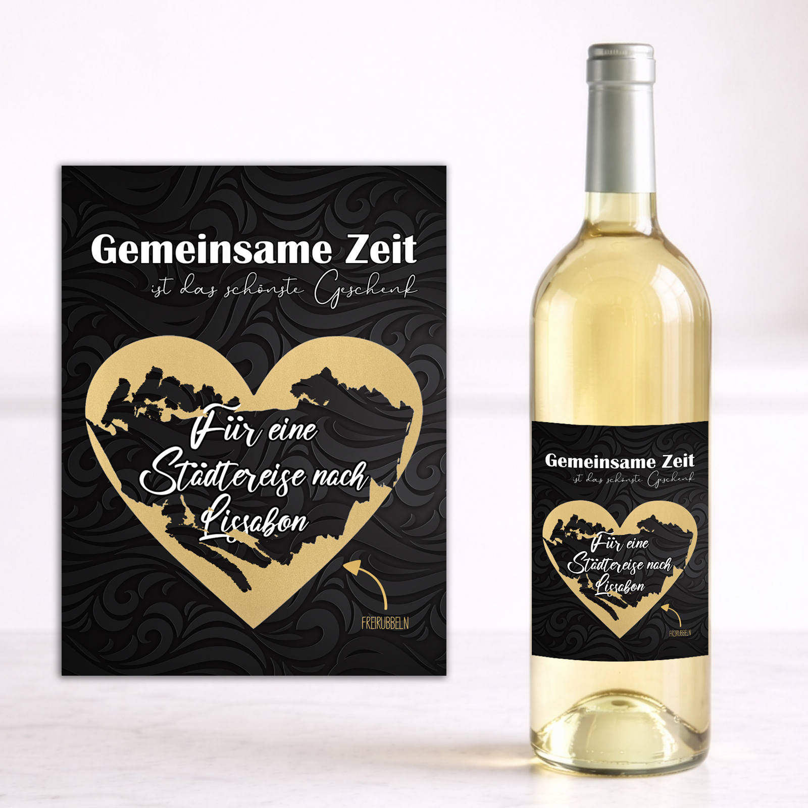 Weinflaschen Aufkleber 8x12 cm – Rubbel-Gutschein - Gemeinsame Zeit ist das schönste Geschenk