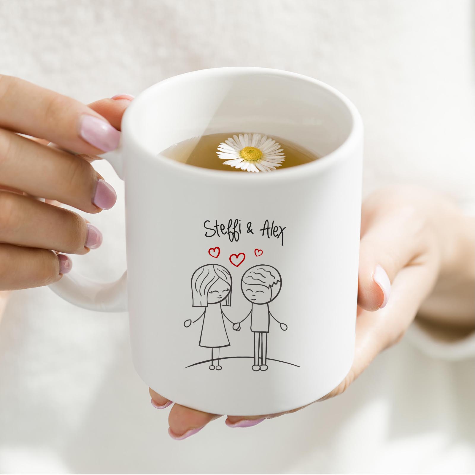 Personalisierte Tasse 330 ml – Liebespaar – mit 2 Namen – beidseitig bedruckt
