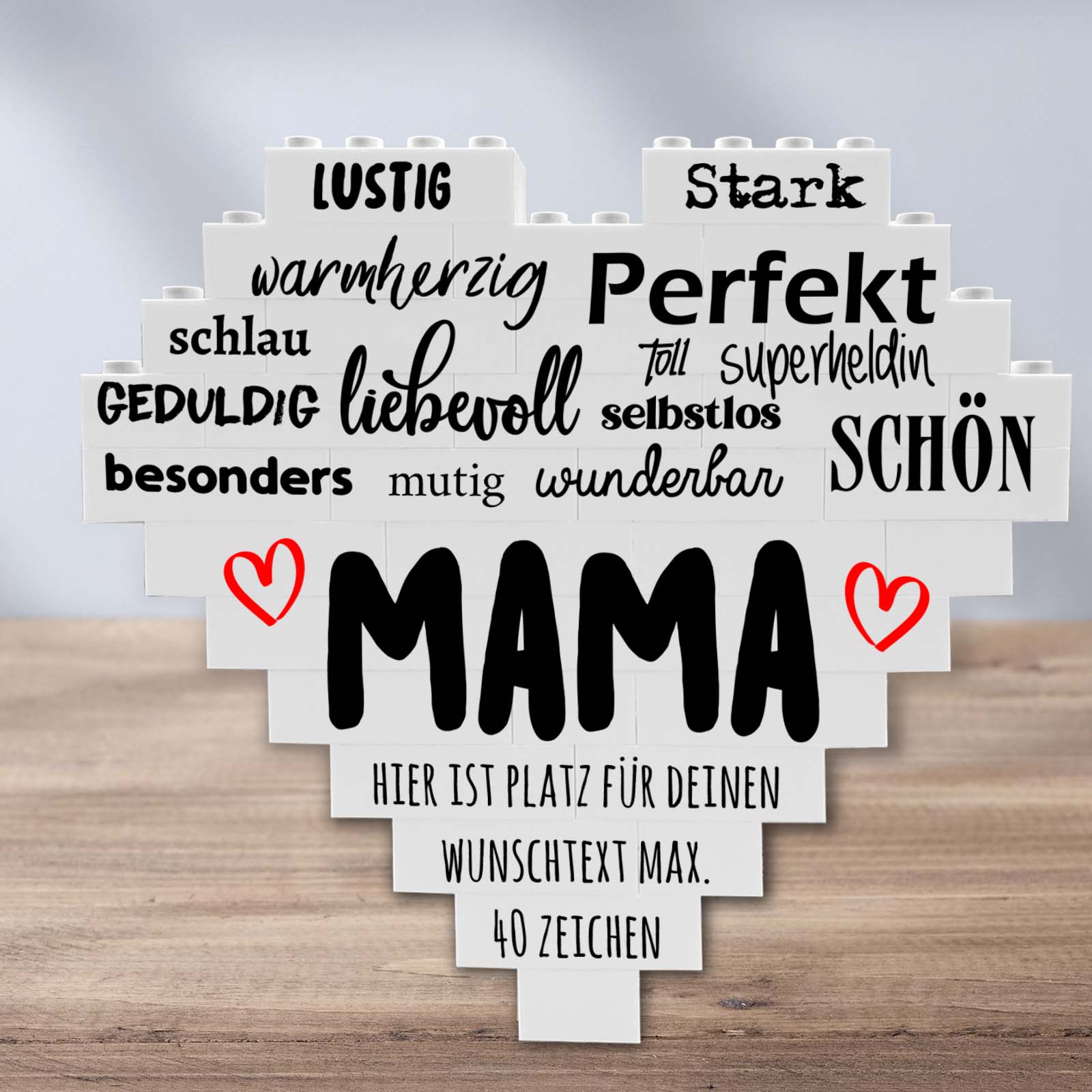 Personalisiertes Herz aus Klemmbausteinen - Mama
