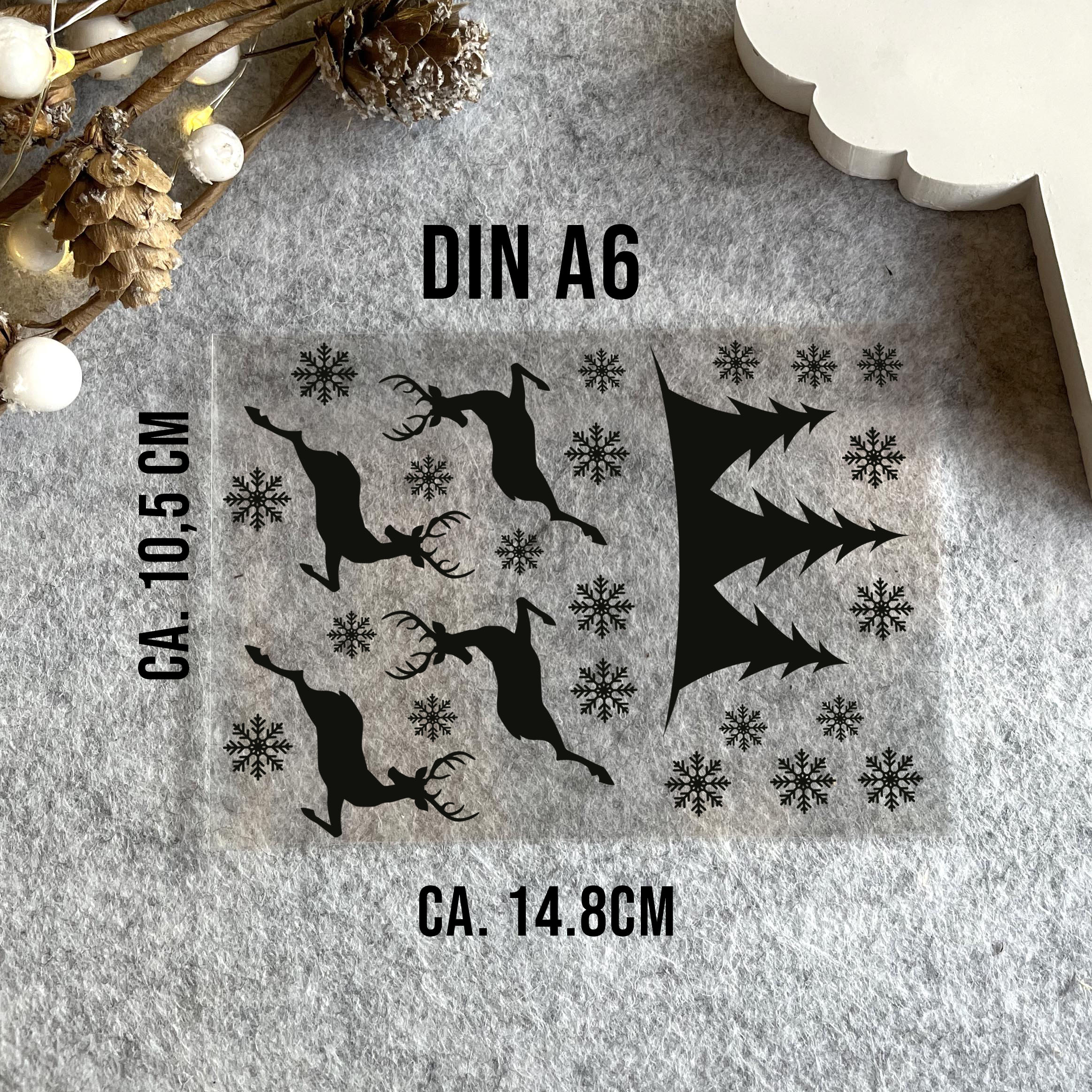 randlose Rub-on Sticker M144 Winter Weihnachten Rentiere