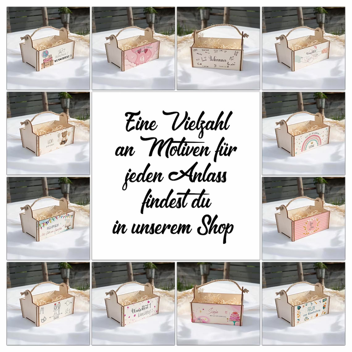 Geschenkkorb mit Holzwolle, Bausatz mit Motiv 02 Blumen