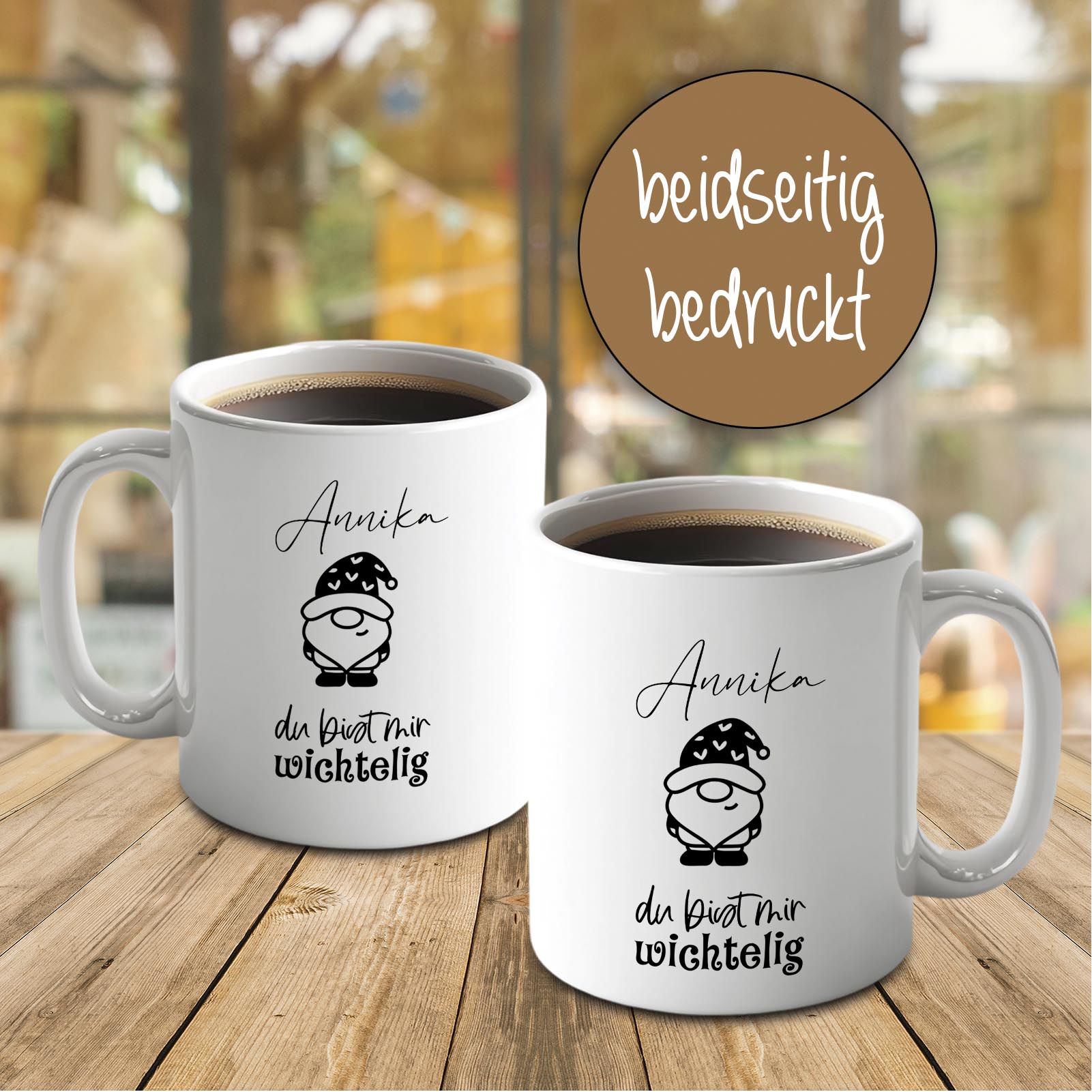 Keramiktasse 330ml „Du bist mir wichtelig“ – Weihnachtswichtel mit Wunschname, personalisierbar