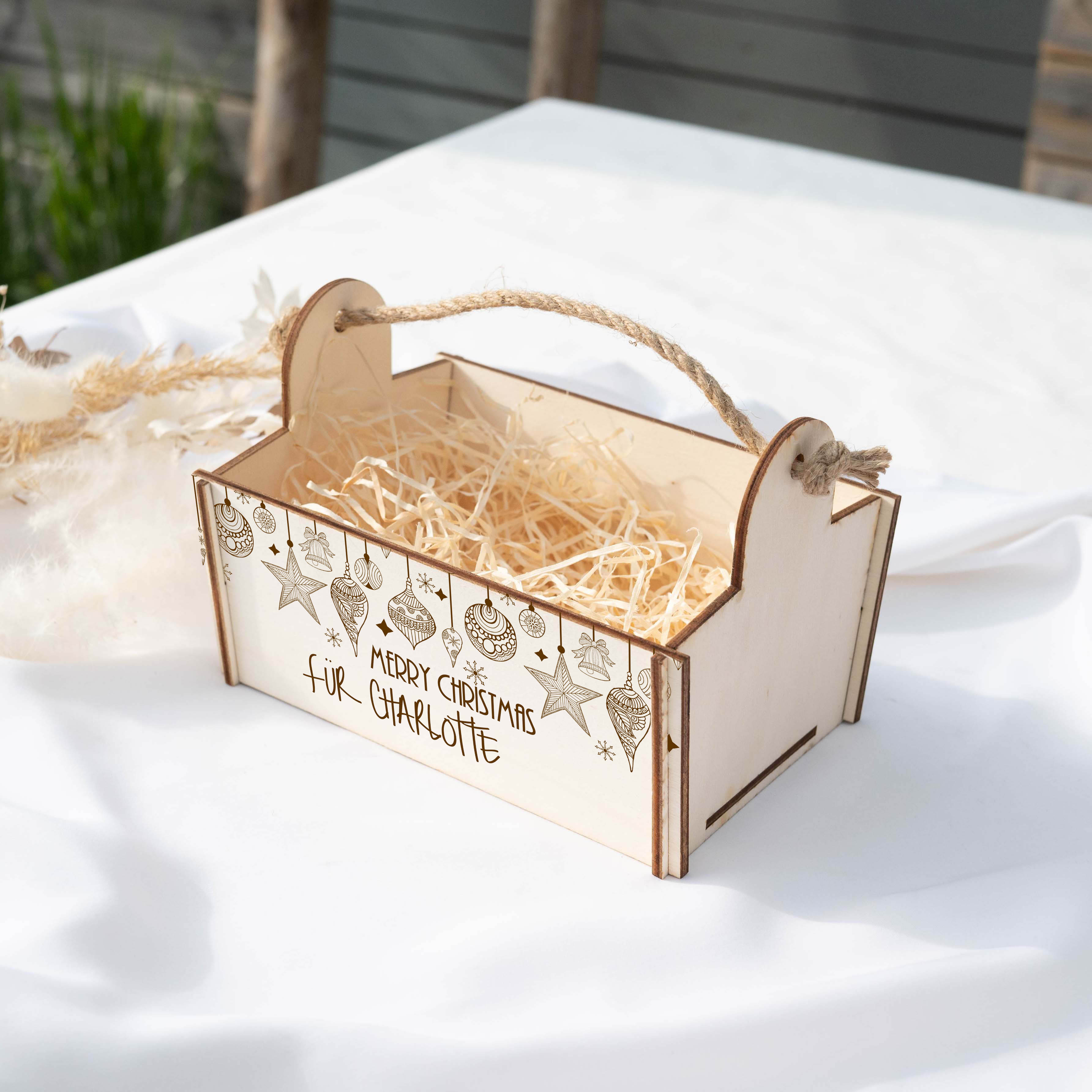 Geschenkkorb mit Holzwolle, Bausatz mit Motiv 22 Weihnachten