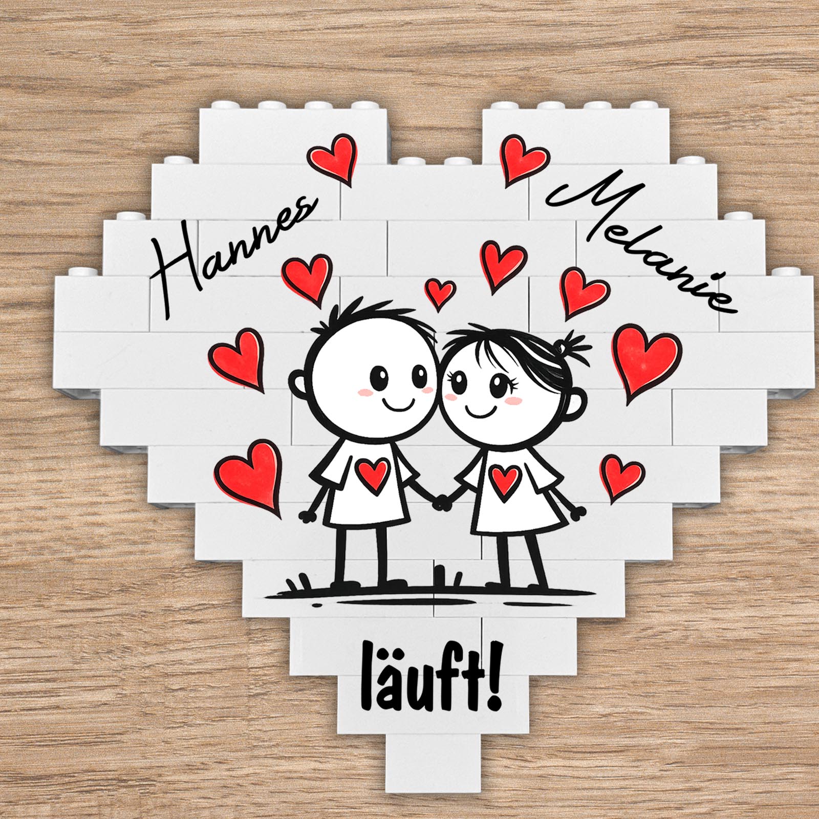 Personalisiertes Herz aus Klemmbausteinen - Liebespaar „läuft!“