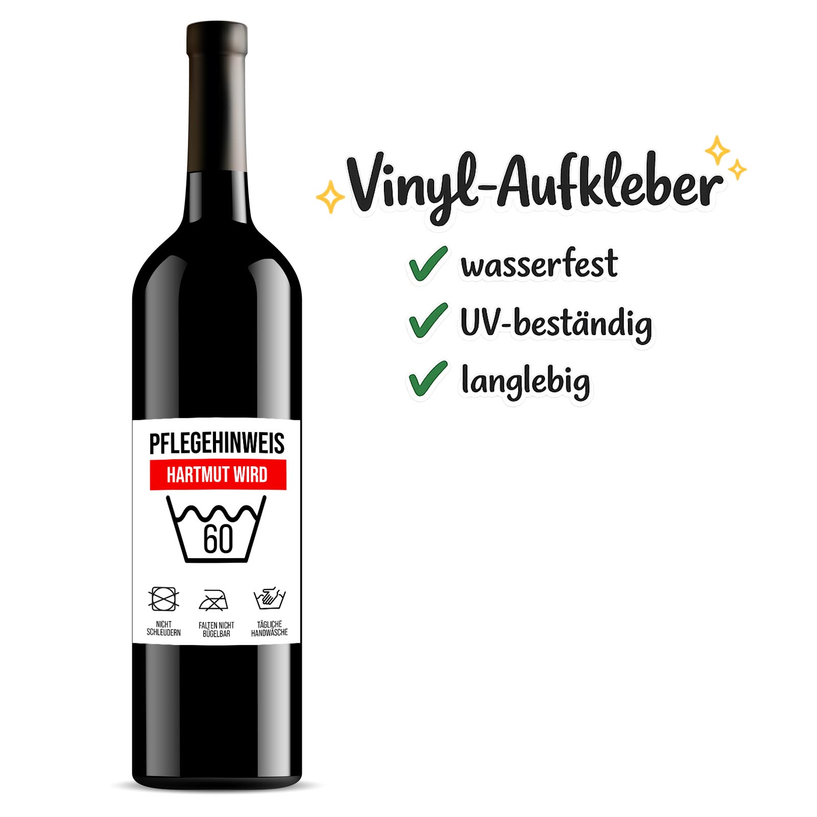 Weinflaschen Aufkleber 8x12 cm – Geburtstag Pflegehinweis